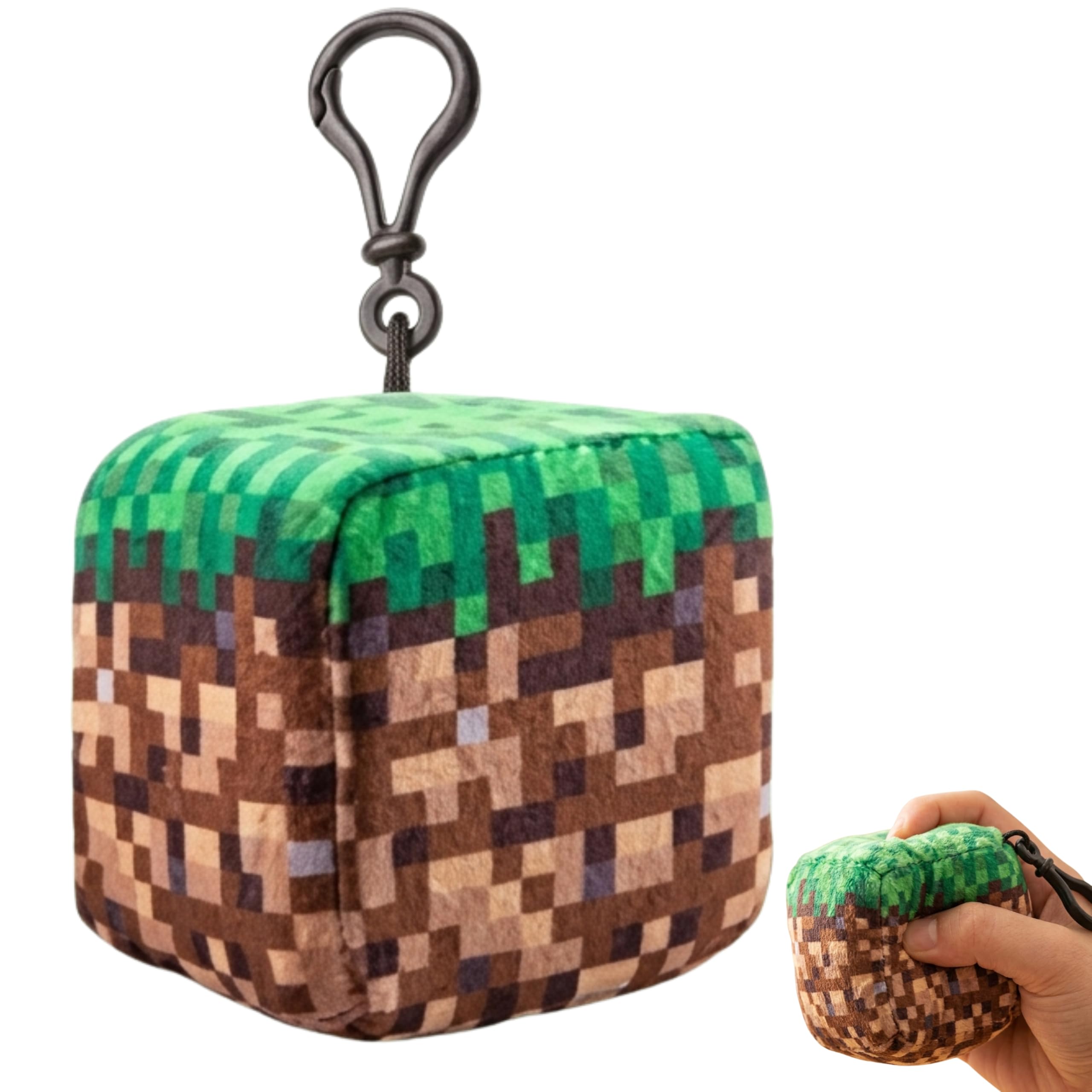 SRV Hub Minecraft Earth Cube Plush Clip-On Keychain – 8cm Soft Minecraft Earth Plush Toy | Backpack Charm Collectible Gamer Gift for Kids