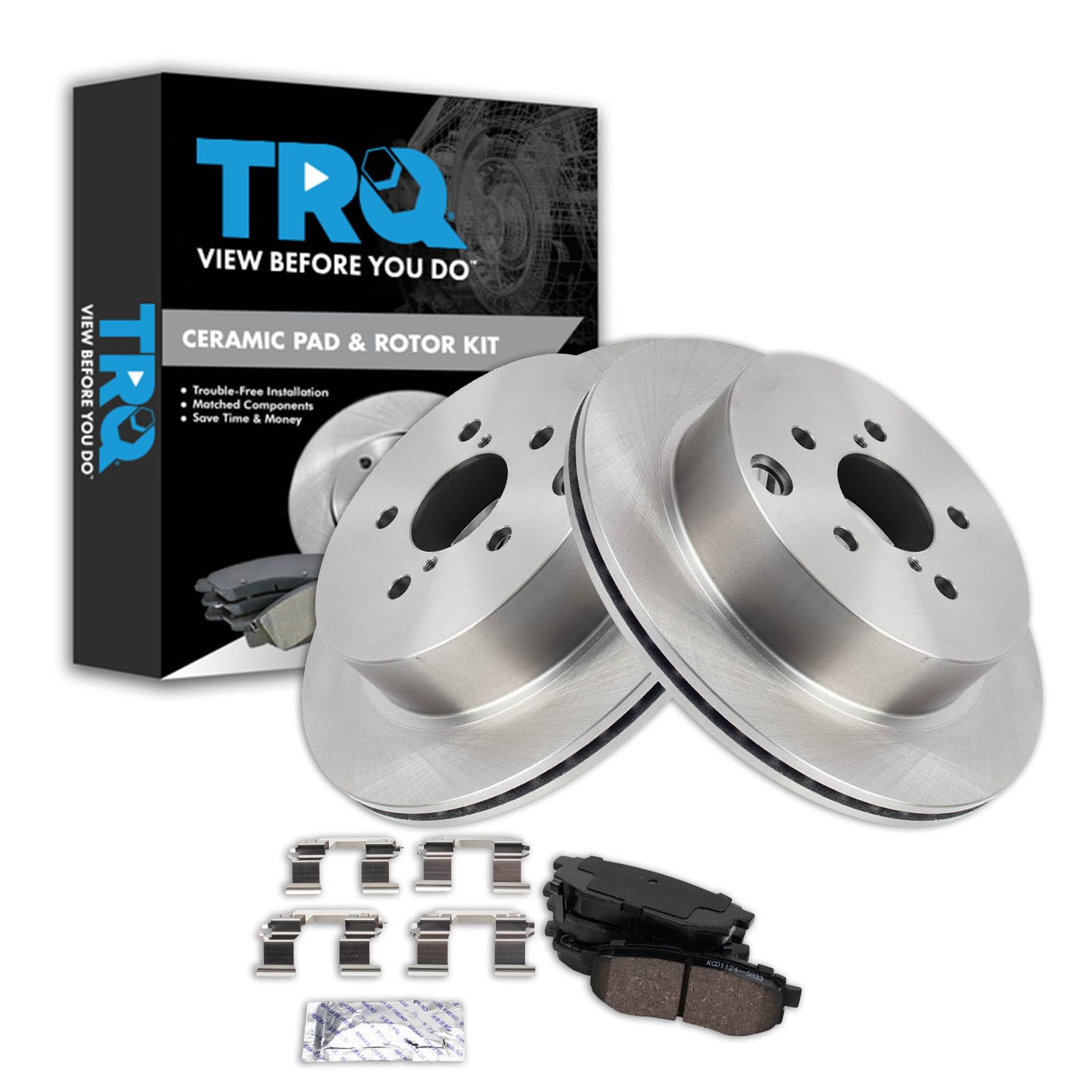 TRQ Rear Brake Pad and Rotor Set Ceramic Compatible with 2014-2018 Subaru Forester