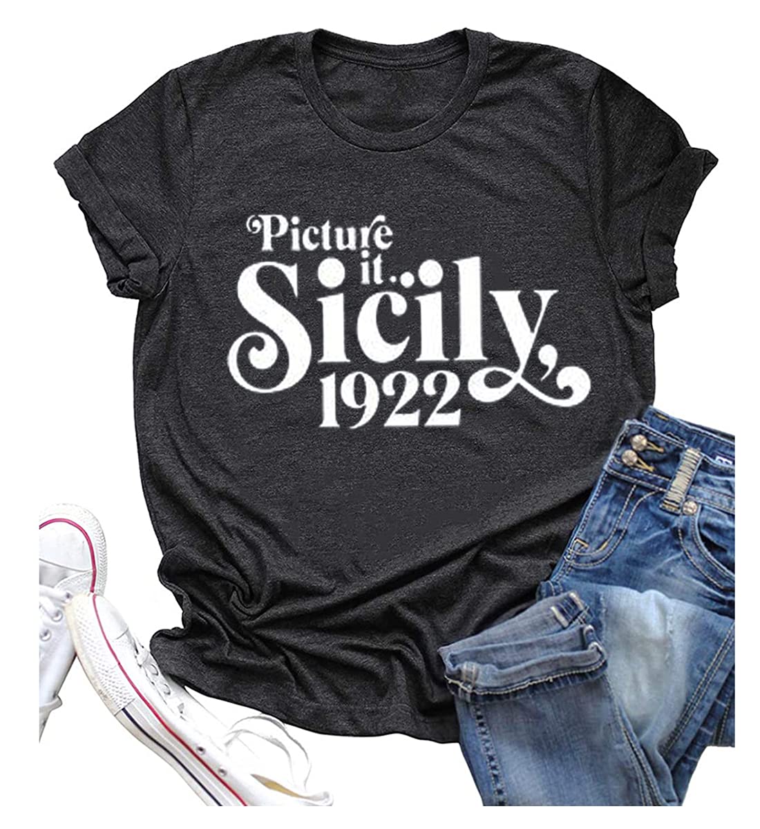 Picture It Sicily 1922 Shirt for Women Funny Letter Print Golden Girls T-Shirt Casual Short Sleeve Tees Tops