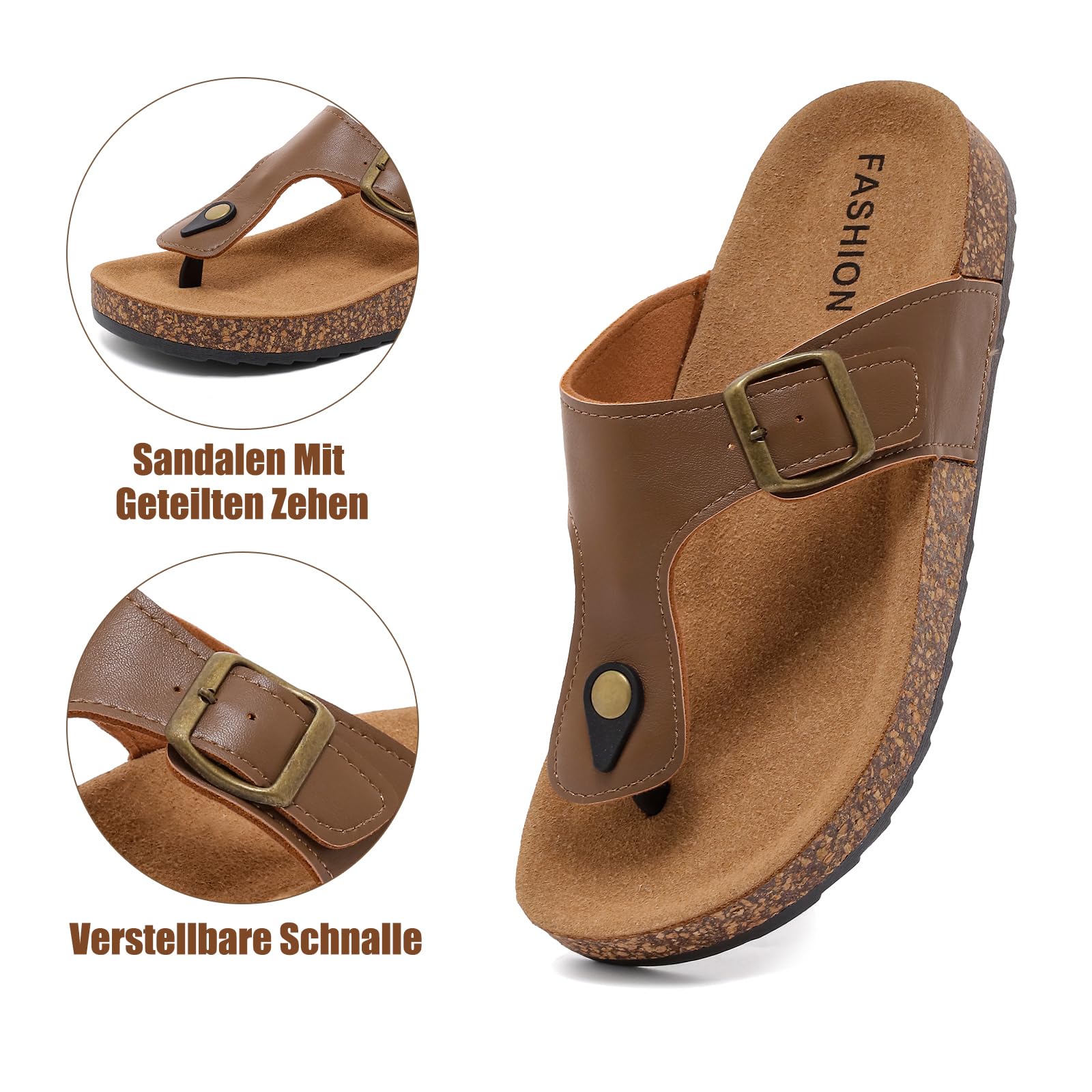 Chanclas Mujer Hombre Sandalias con Plantilla de Corcho Flip Flops Verano - Sandalias Ajustables Antideslizantes Playa Piscina Cómodas