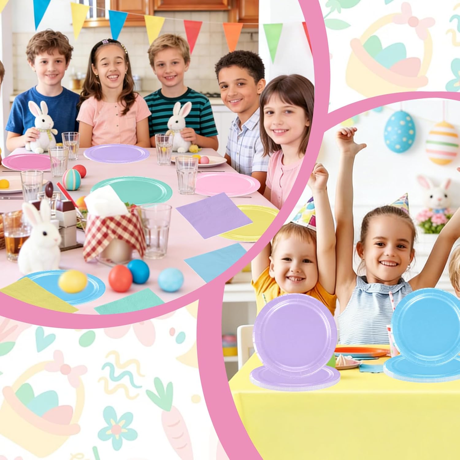 102 Pcs Pastel Party Tableware Set,Pastel Party Supplies Disposable 9" Pastels Paper Plates,Rectangle Table Covers and Napkins for Spring Easter Wedding Rainbow Birthday Parties Decoration