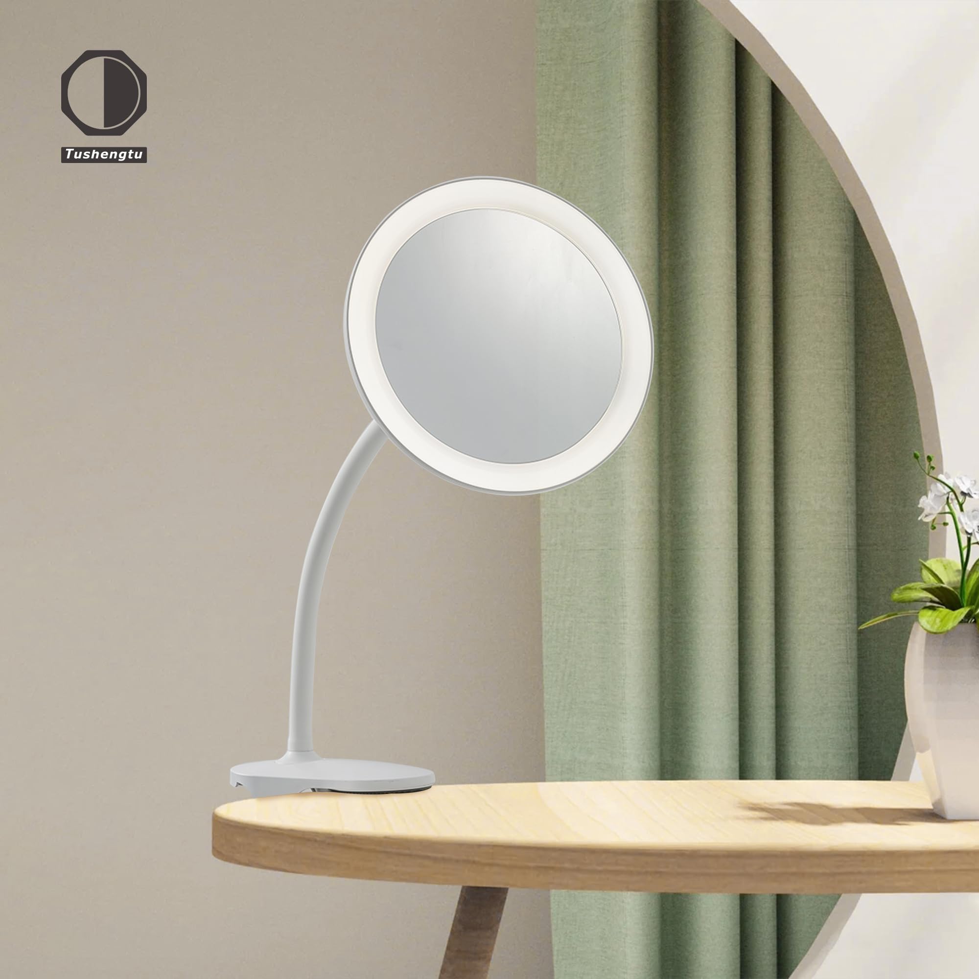 Miroir Grossissant 10x Lumineux à Clipser, 16.5cm Diamètre Miroir Grossissant Lumineux Pince, 2000mAh Rechargeable par USB, Miroir Grossissant a Pince (Blanc 10X)