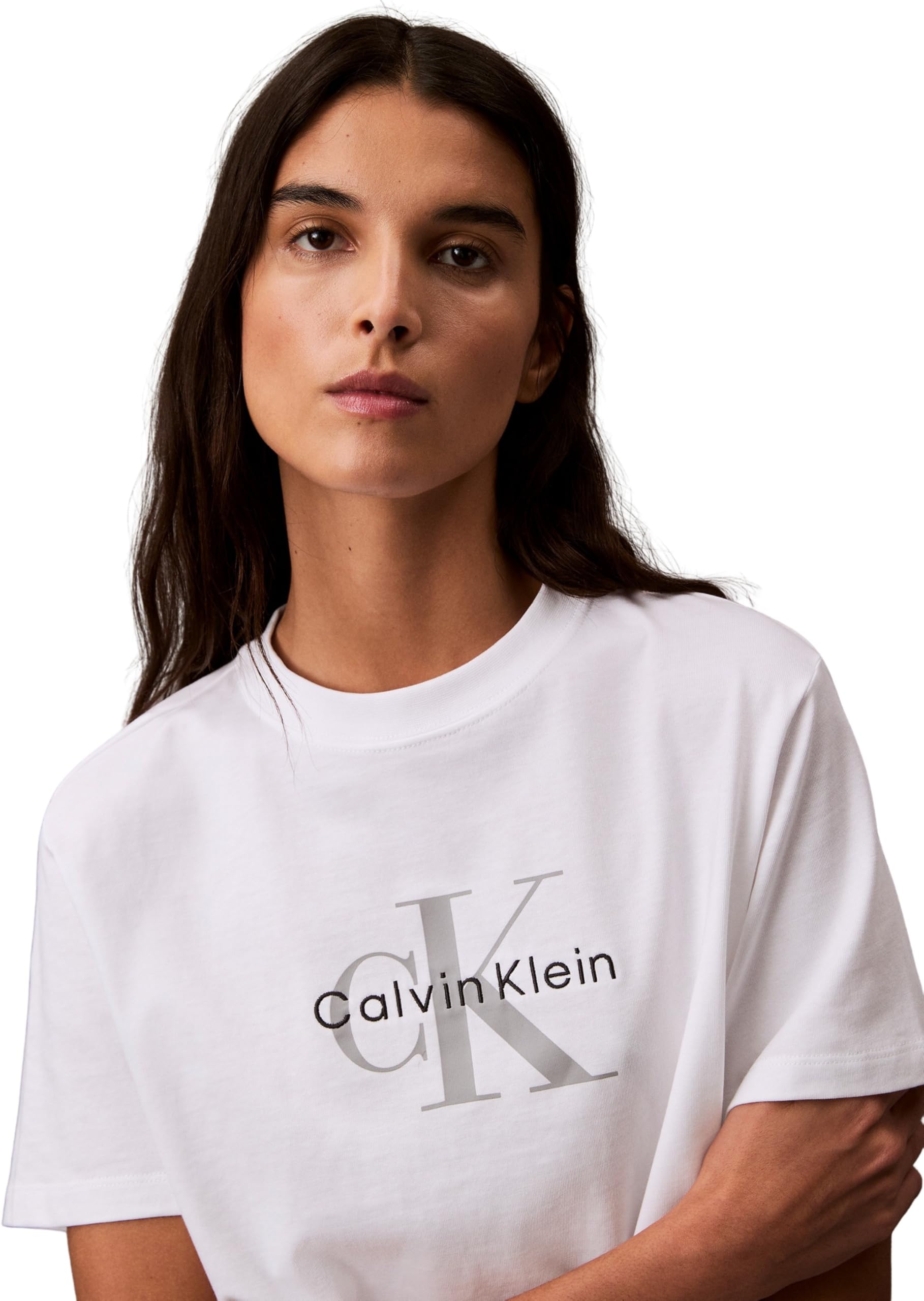 Calvin Klein Camiseta de Manga Corta Mujer Hero Classic Monologo tee con Cuello Redondo