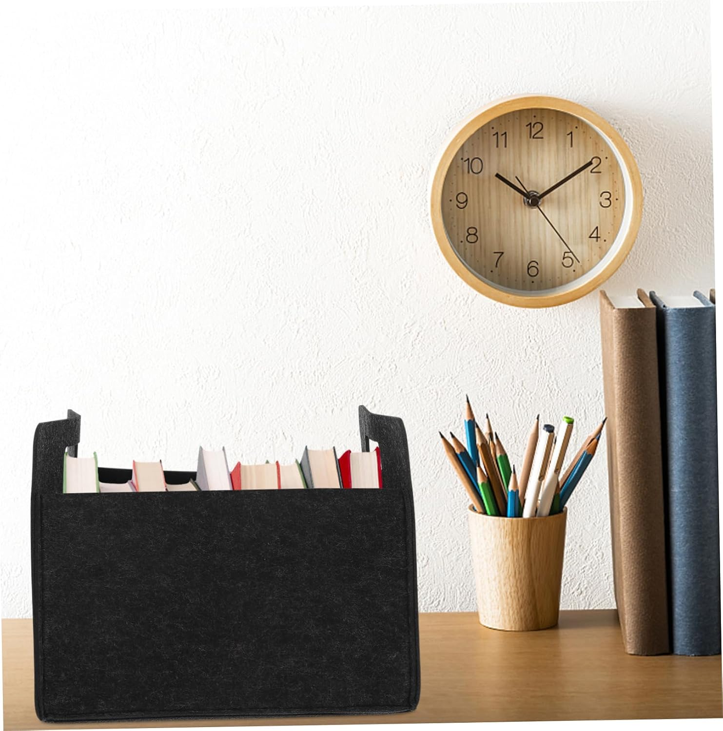 Luxshiny Elegant Felt Baskets Handles Storage Bin for Books Magazines Office Home