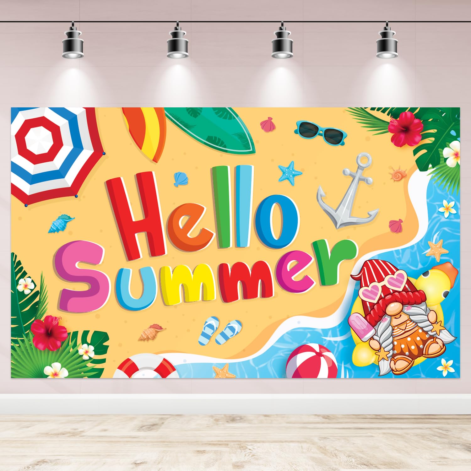 NUTTYBASH Hello Summer Banner Party Decorations, Hello Summer Banner Backdrop, Summer Beach Pool Party Supplies Indoor Outdoor 71x44Inch