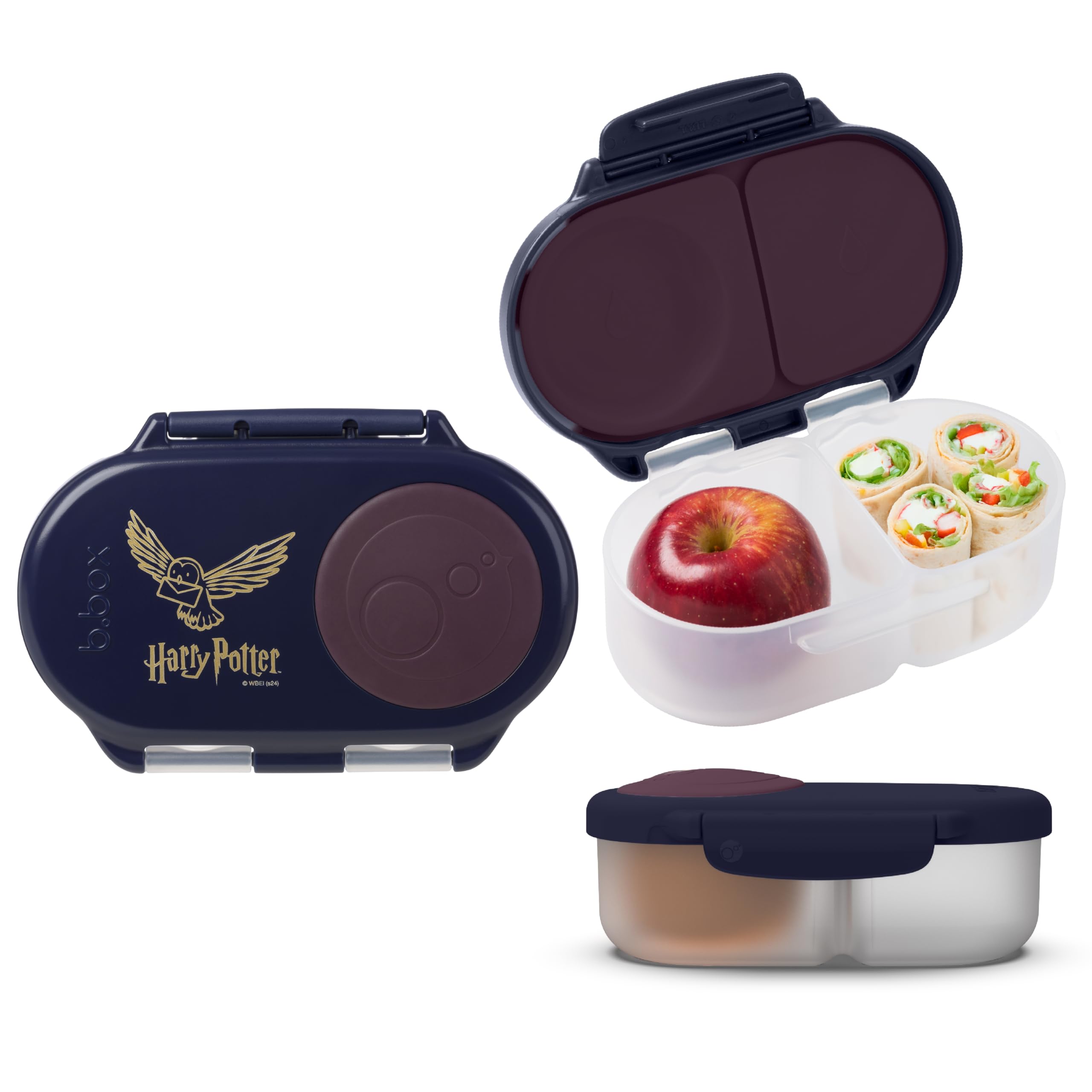 b.box Harry Potter Snackbox | Mini Bento Lunch Box with 2 Leakproof Compartments | Ideal for Toddlers, Kids Lunch & Snacks | Fits Whole Piece of Fruit | BPA Free