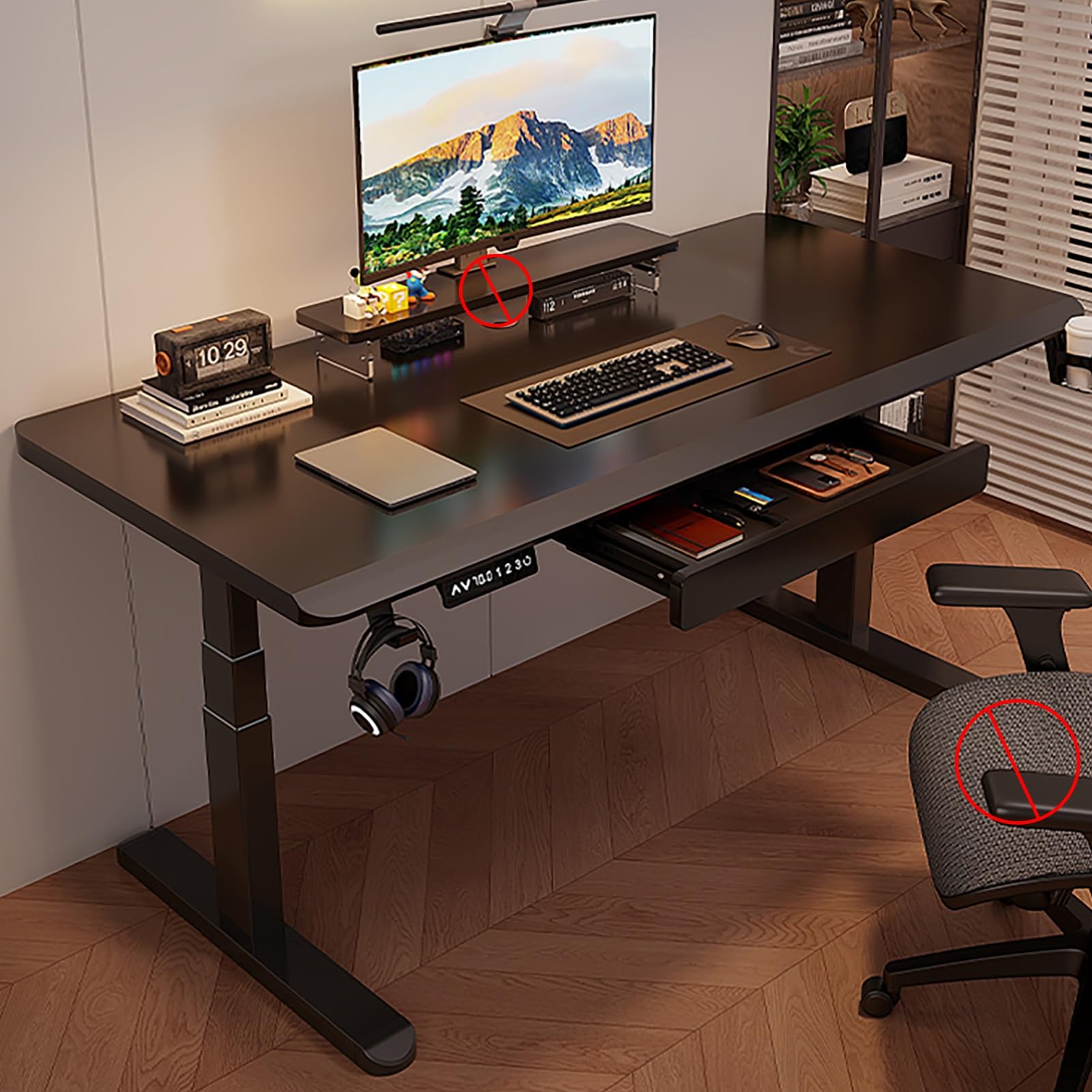 MYUYEE Standing Desk With Drawer, Adjustable Height Stand Up Desk, Ergonomic Computer Desk, Steel Legs, Load-Bearing Capacity: 250Kg, Sit Stand Desk For Home Office (Black-140X60Cm)