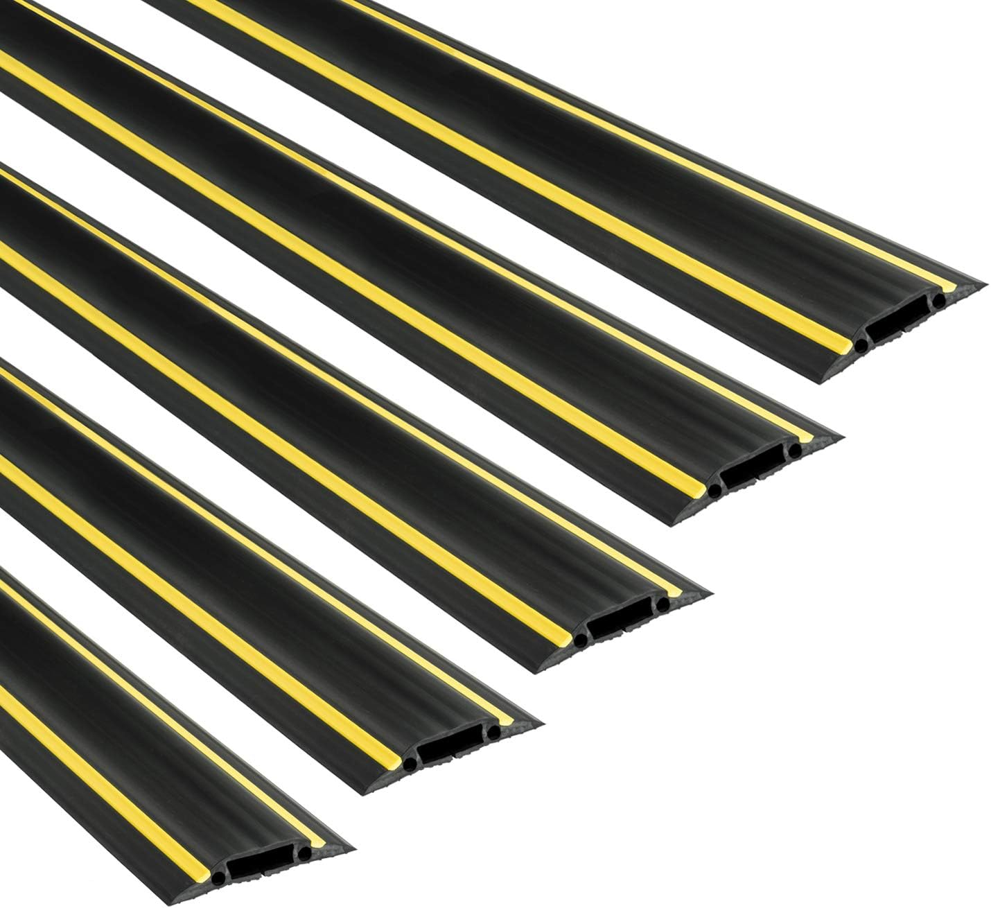 D-Line 6FT Linkable Floor Cord Cover/Cable Protector 5 Pack (30ft Total), Protect Cords and Prevent a Trip Hazard, 5 x 6ft Lengths, Cable Cavity 1.18in (W) x 0.39in (H) - Black & Yellow