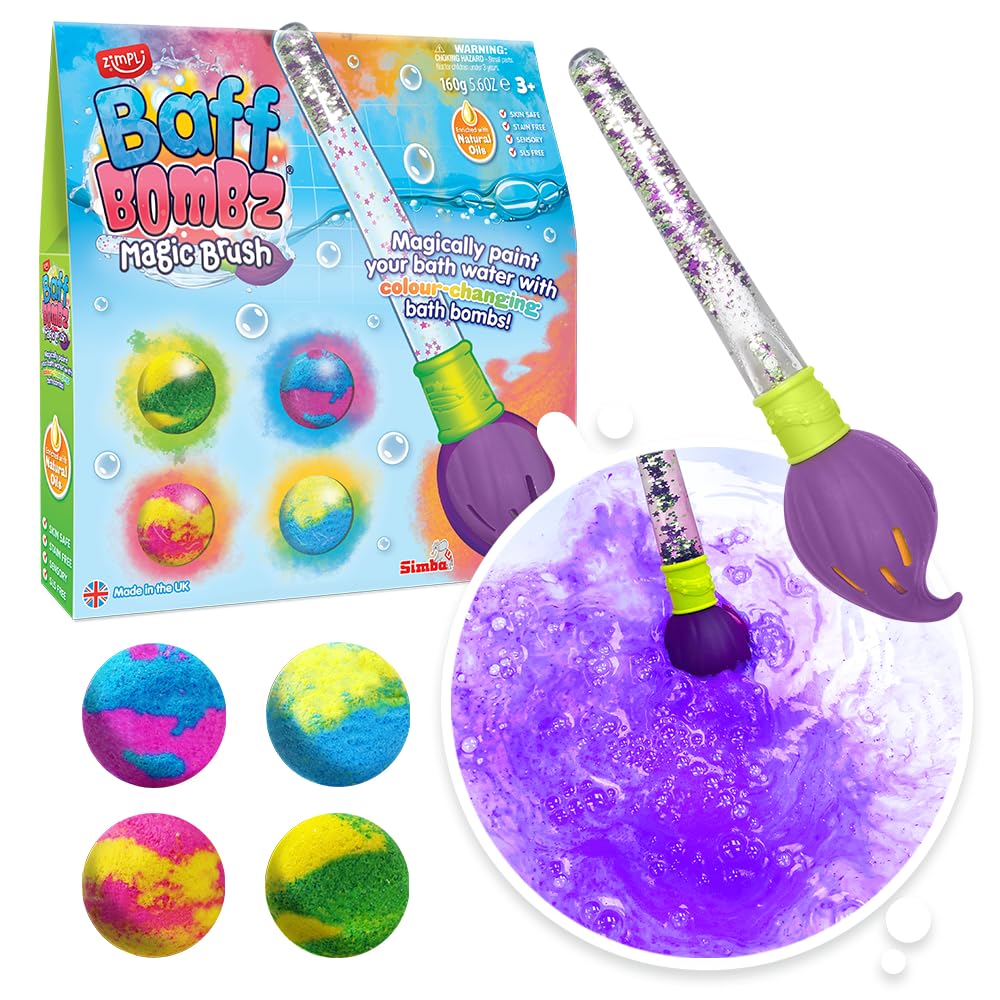 ZIMPLI - Baff Bombz Magic Brush, 4 Bombes de Bain, Baguette Magique, Peignez magiquement l’Eau de Votre Bain, Packs de Recharge Disponibles en 4, 12 ou 20 dans Notre Boutique ZIMPLI