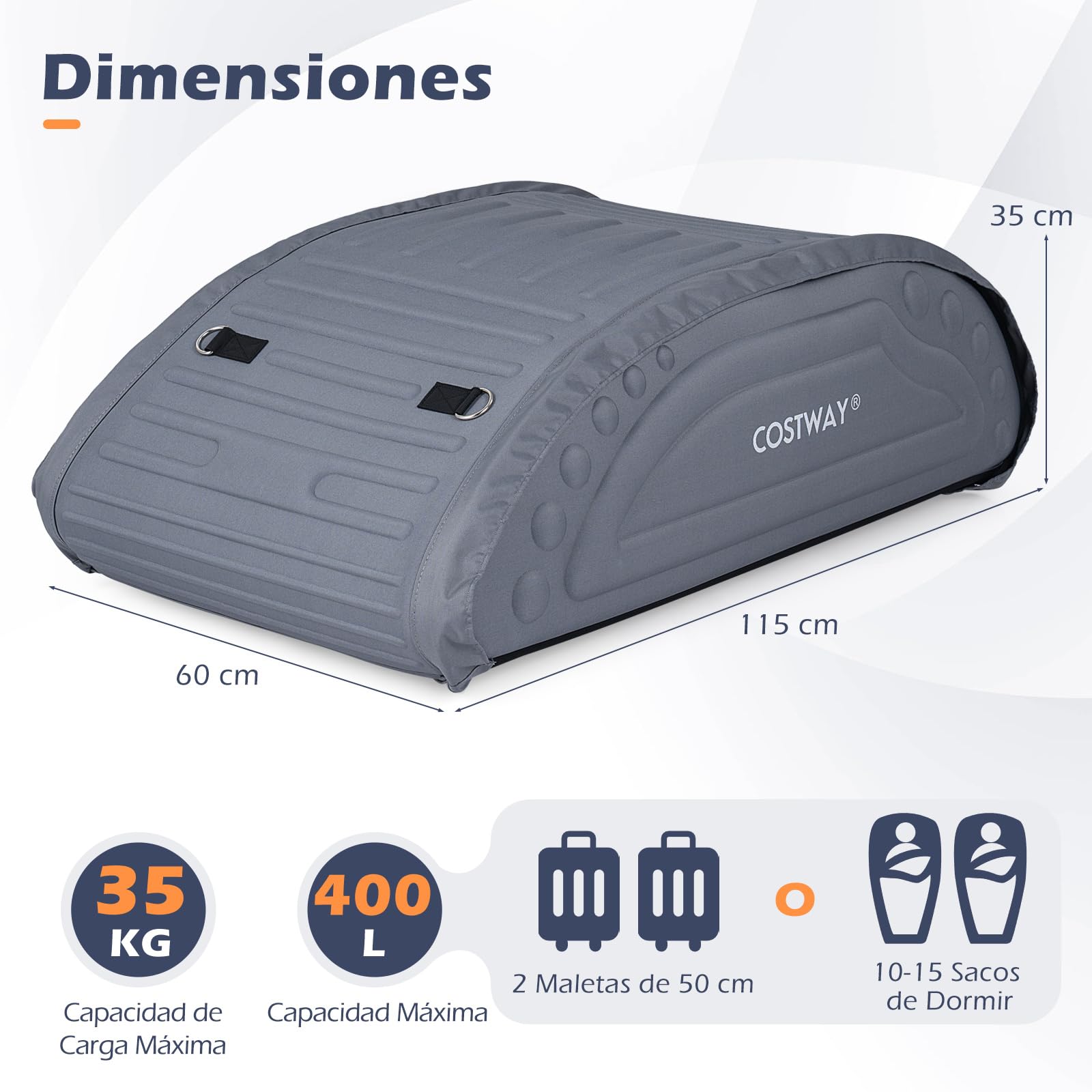 COSTWAY Bolsa de Techo de Coche Capacidad de 425 litros Bolsa de Portaequipajes Impermeable con Correas para Vehículos SUV Negro (Gris)