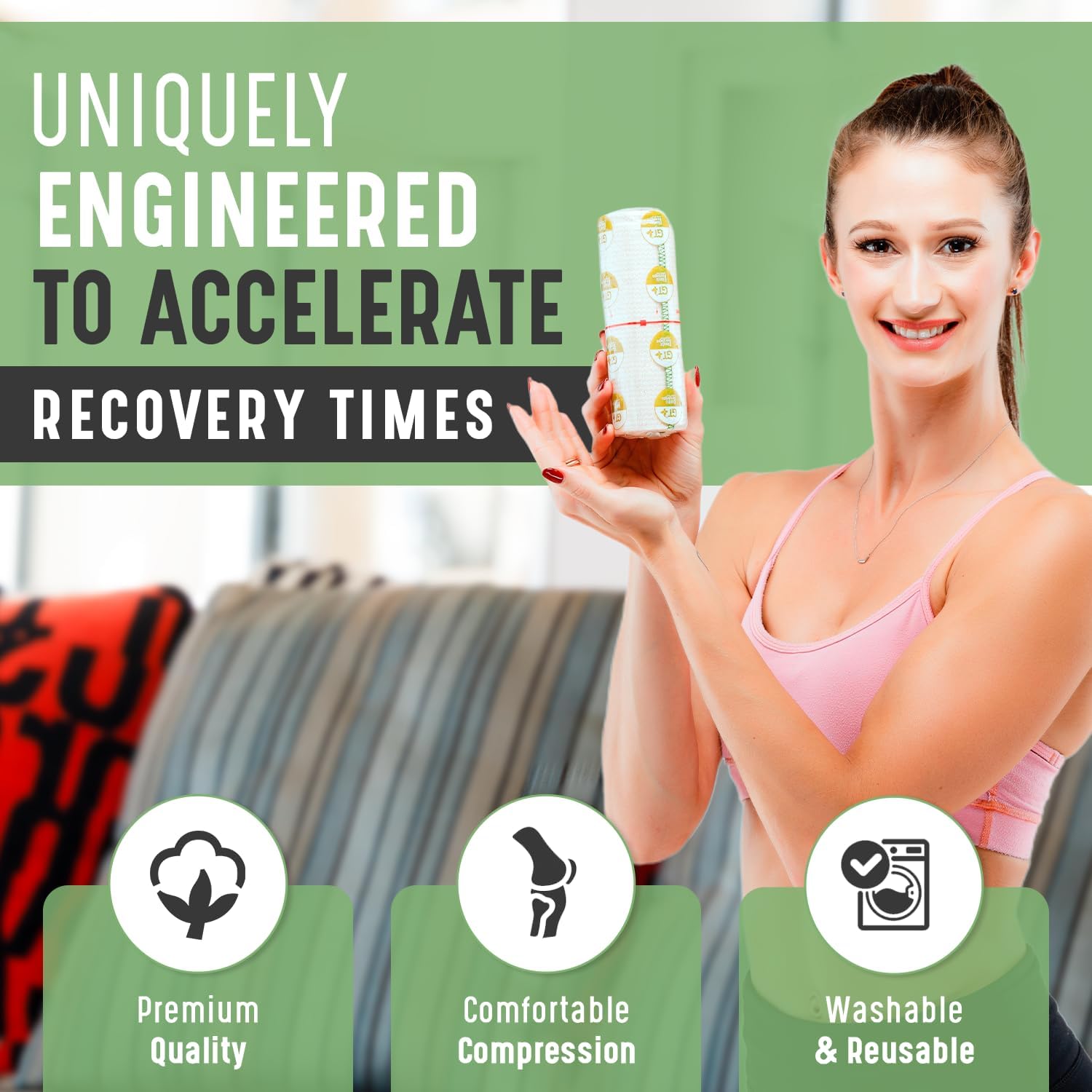 Premium Elastic Bandage Wrap (6" 4 Pack) - Hook & Loop Fasteners at Both Ends - Latex Free Hypoallergenic Compression Roll - Reusable Bandages for Waist, Legs, Elbow & Knee Wrap