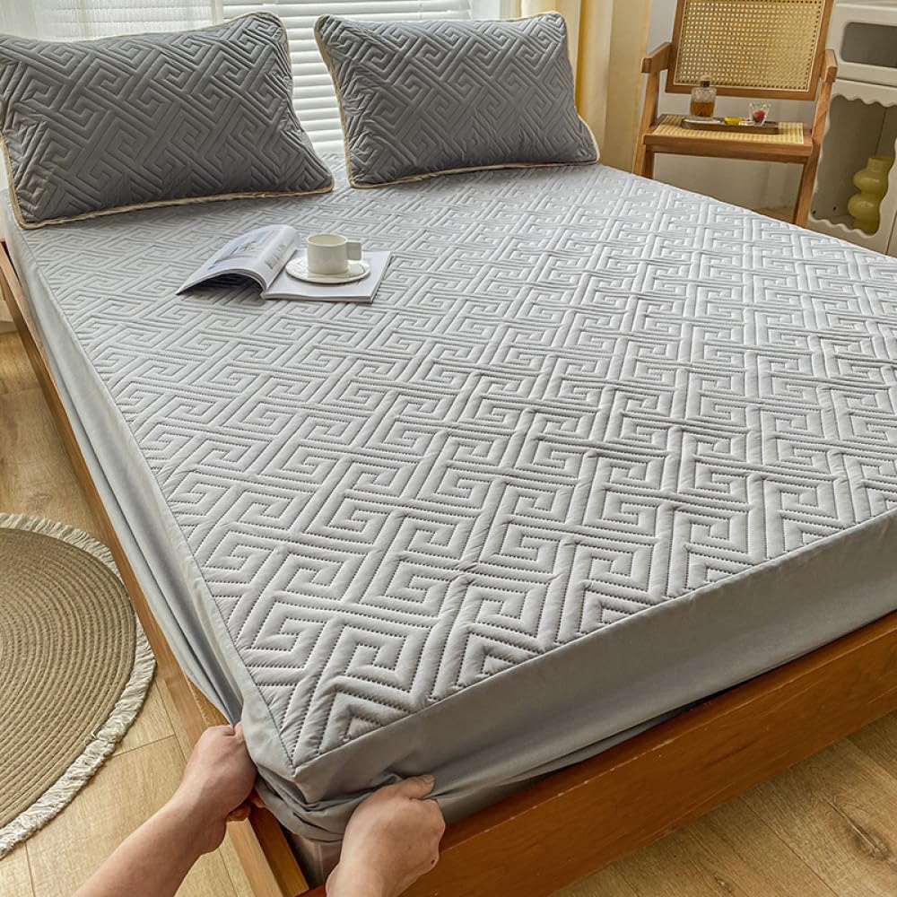 Générique Drap-Housse réglable épais matelassé gaufré 160x200, protège-Matelas sans taie d'oreiller, Gris 80x200x30cm