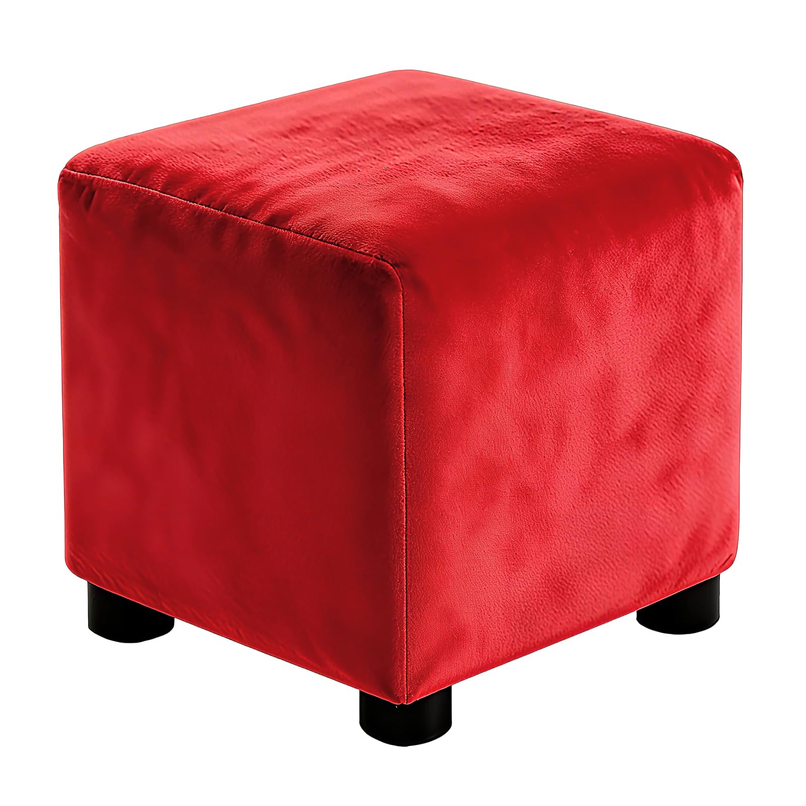sourcing map Square Footstool Slipcover, Stretch Foot Stool Protector Covers Jacquard Fabric Furniture Protector Cover Velvet with Elastic Bottom for Living Room Bedroom(Small, Red)