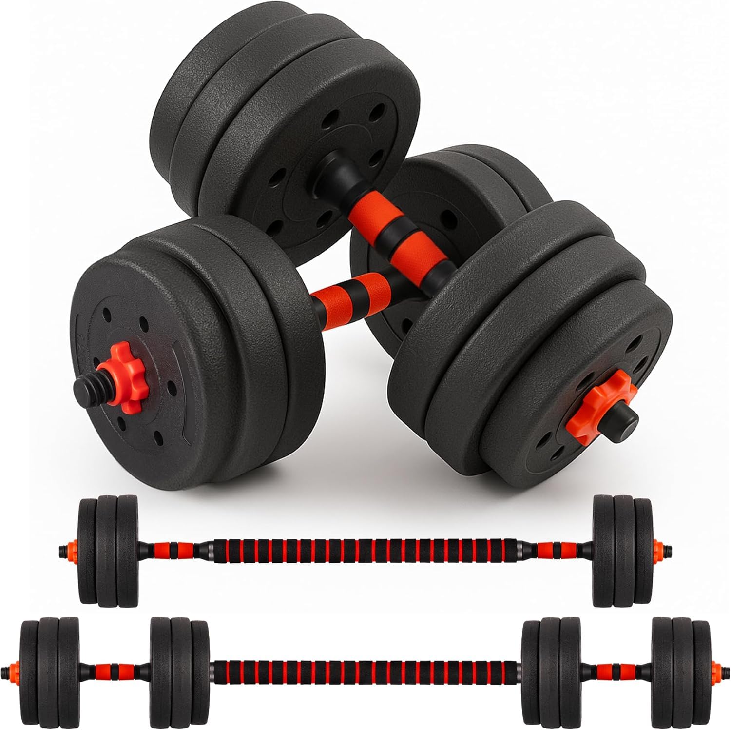 Efforias 20KG Adjustable Dumbbell & Barbell Weight Set with Foam-Padded Connector. Free Weights for Home Gym, Strength Training, Non-Slip TPR Grips, PE Shell Plates, Compact Storage