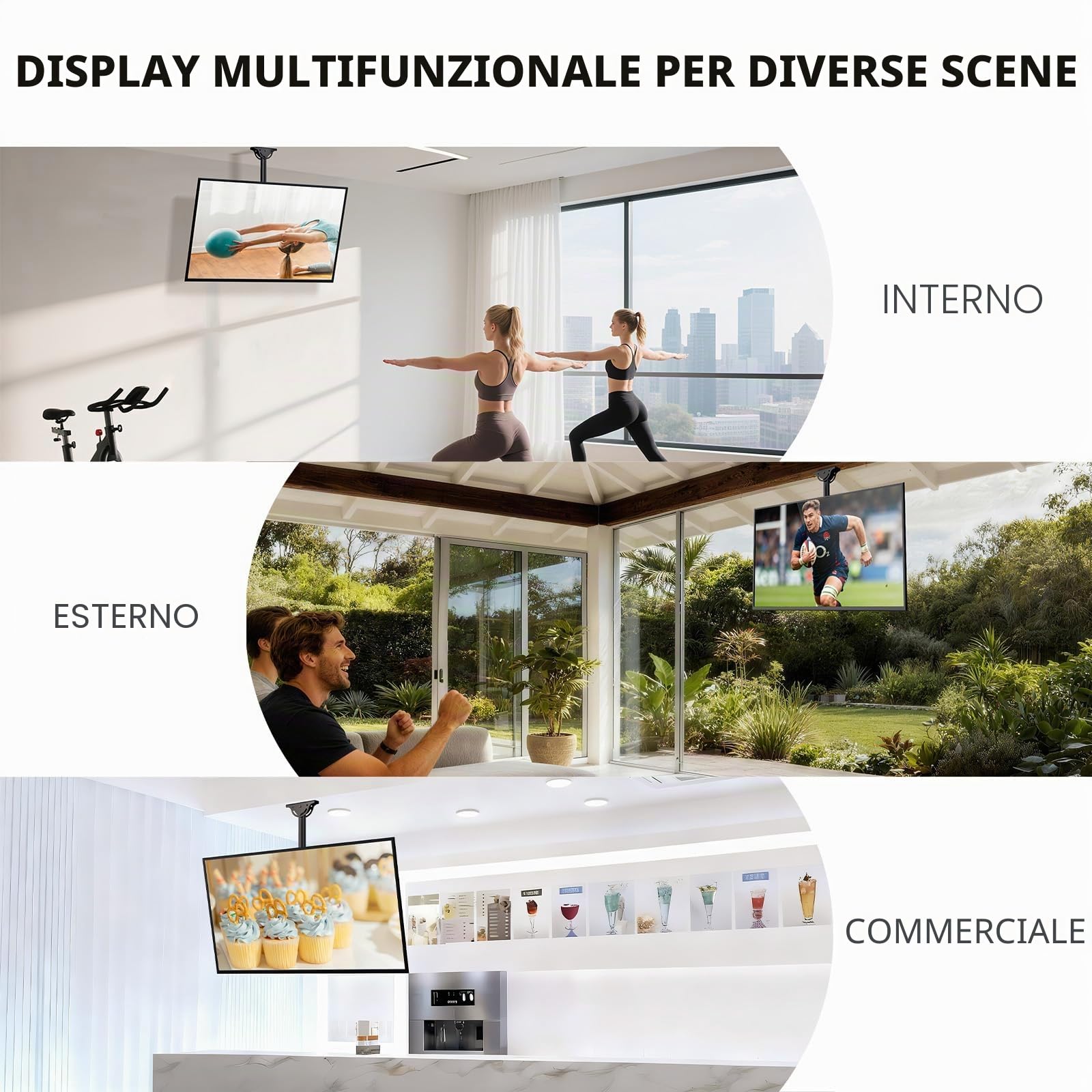 WALI Supporto da soffitto per TV a soffitto, inclinabile, orientabile, per schermo piatto da 26 a 65 pollici, supporta fino a 50 kg, VESA max 400 x 400 mm, supporto per soffitto piatto e inclinato,