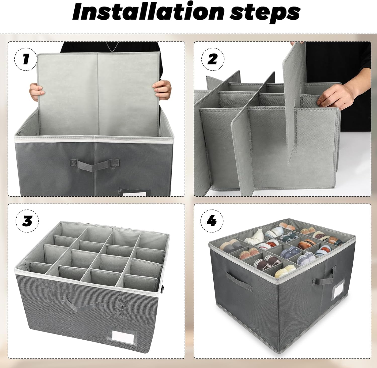 Organizer Per Scarpe Pieghevole AONAT - Scatole Porta Scarpe Con Coperchio Trasparente, Per 12 Paia, Grigio, Salvaspazio