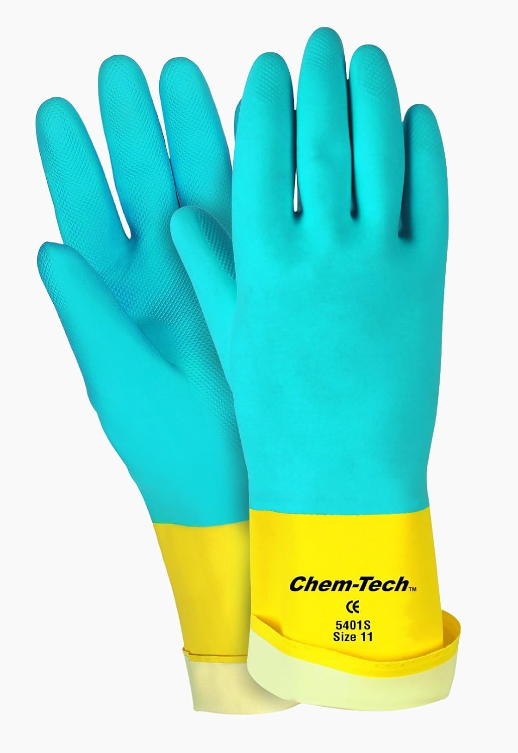 MCR Safety 5401S 11-1/2-Inch Chem-Tech Seamless Nitrile Rubber Gloves with Straight Cuff and Flocked Lining, Blue/Yellow, 2X-Large, 1-Pair