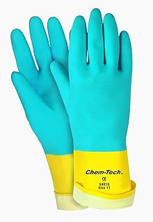 MCR Safety 5401S 11-1/2-Inch Chem-Tech Seamless Nitrile Rubber Gloves with Straight Cuff and Flocked Lining, Blue/Yellow, 2X-Large, 1-Pair