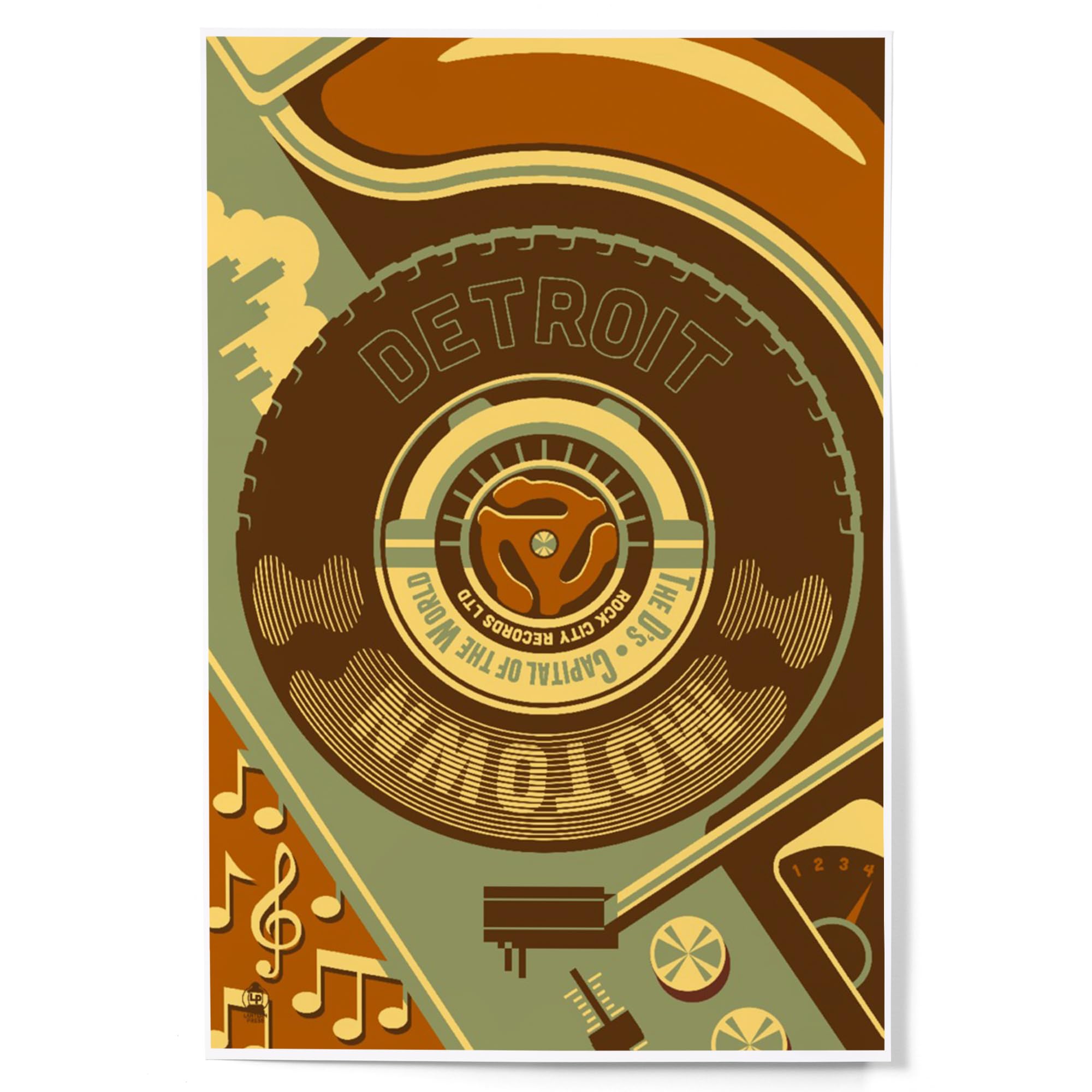 Lantern Press 12x18 Inch Art Print Wall Decor, Detroit, Michigan, Motown and Motor City