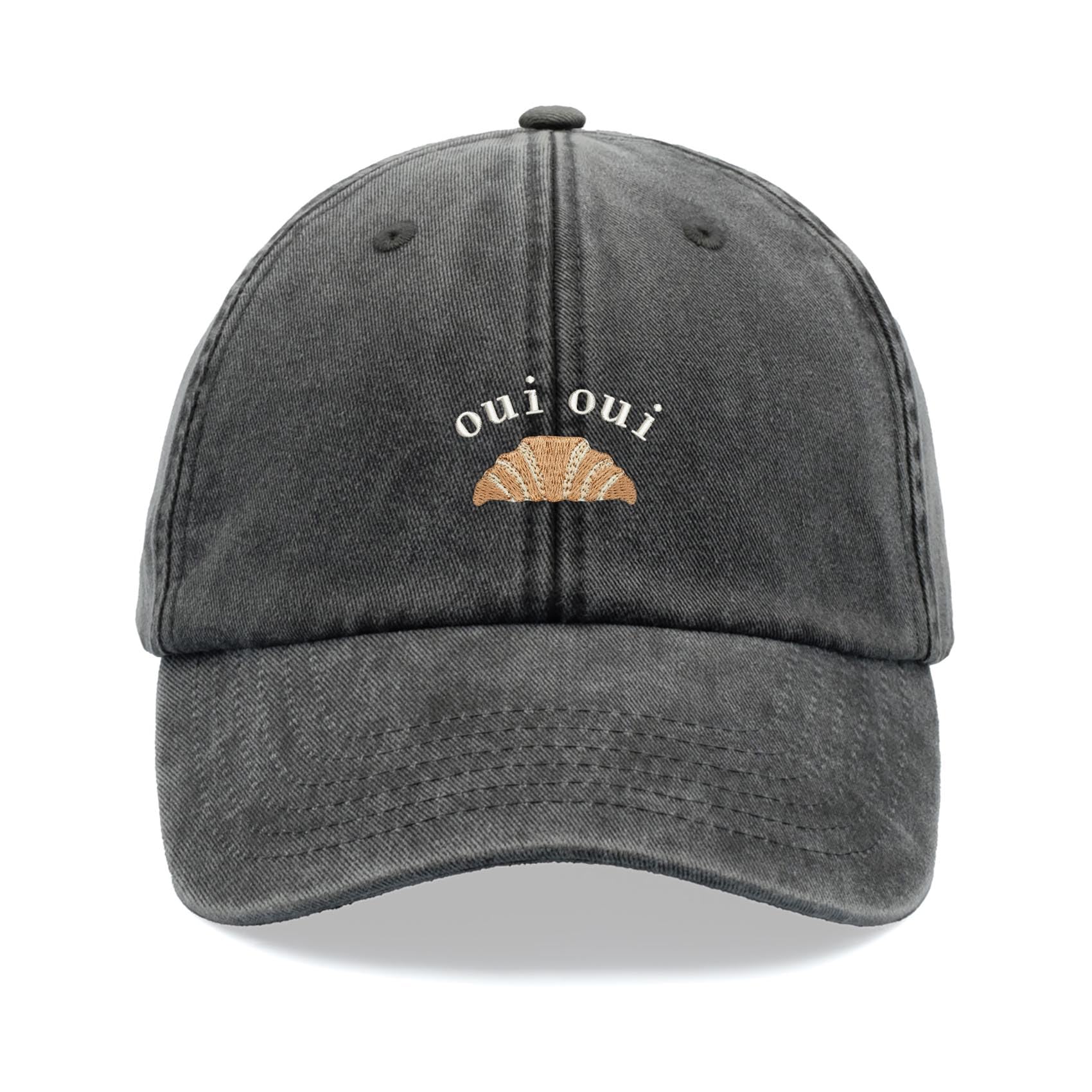 Oui Oui Croissant Baseball Cap Vintage Washed Unisex Dad Hat Adjustable Black
