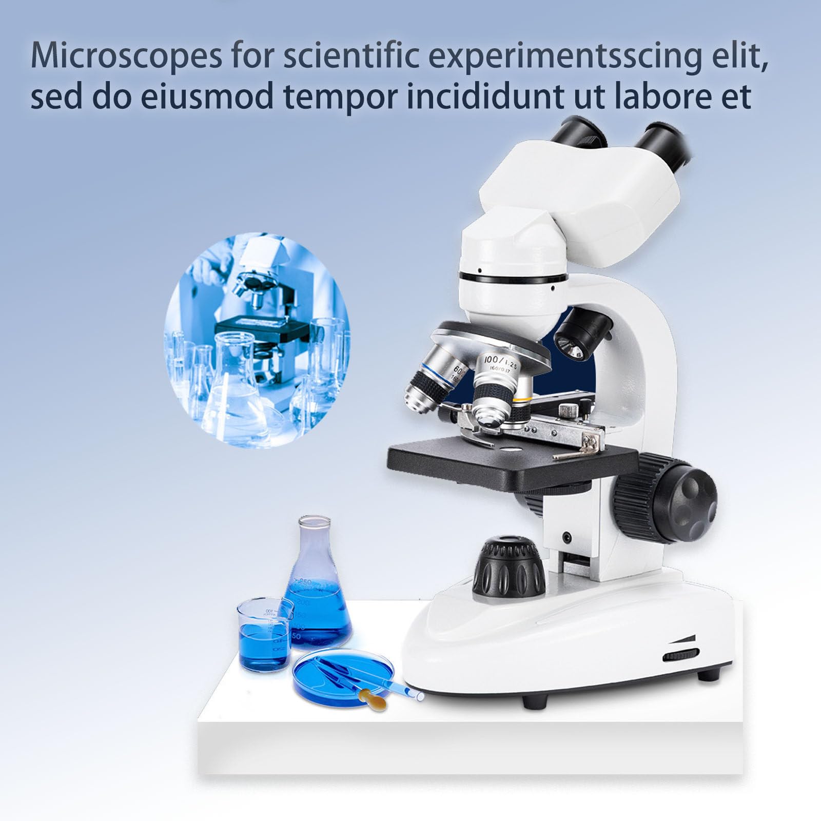 Microscopio Biológico, Microscopio De Doble Lente, Barril De Lente Giratorio De 360°, Fuentes De Luz Duales Superiores E Inferiores Integradas, 2000x