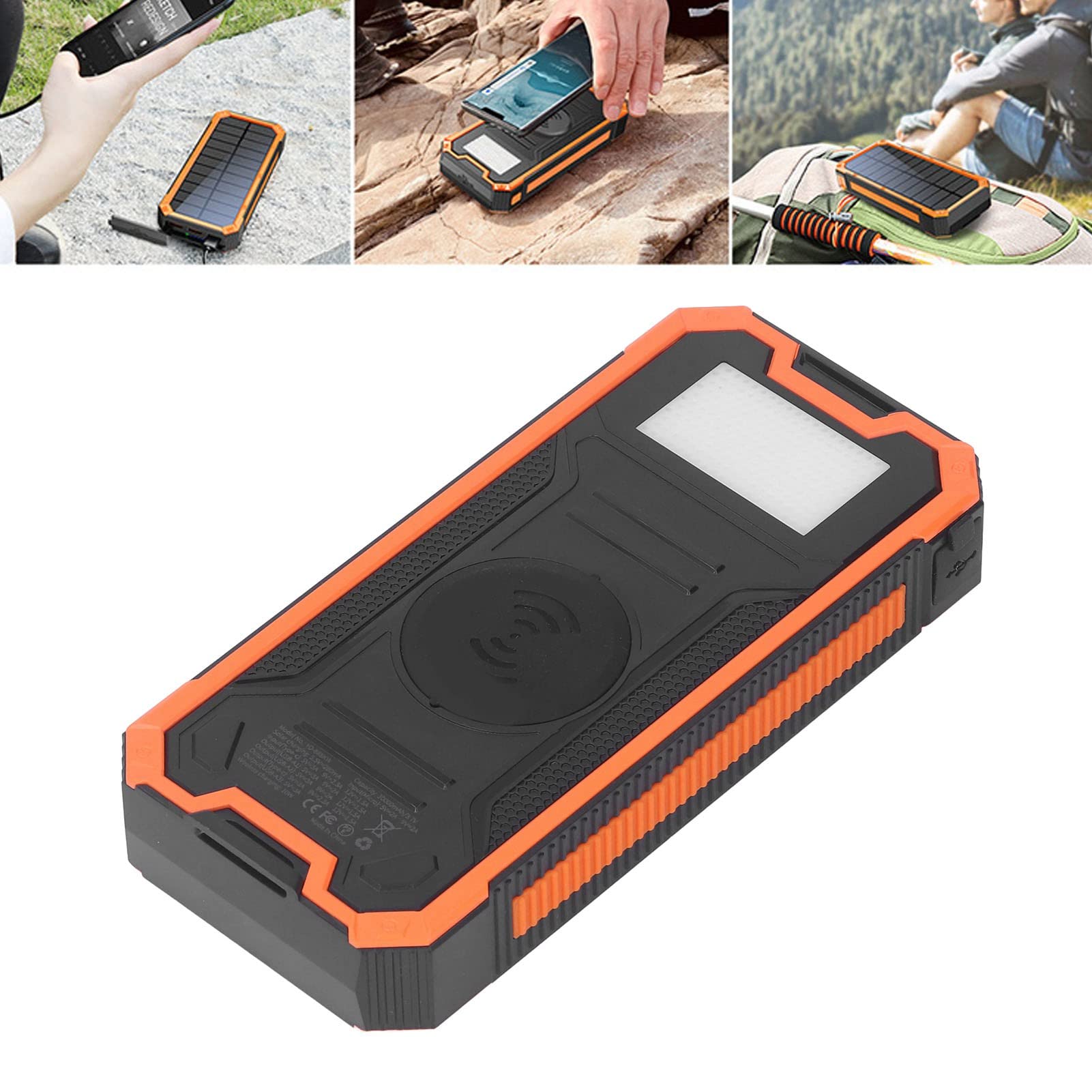 Alvinlite Power Bank Cargador Solar Naranja 30000mAh Batería Portátil PD Carga Rápida, Función SOS, Linterna USB C Carga Celular Impermeable, Paquete con Leds Linterna Dual USB 3 Puertos De Salida.