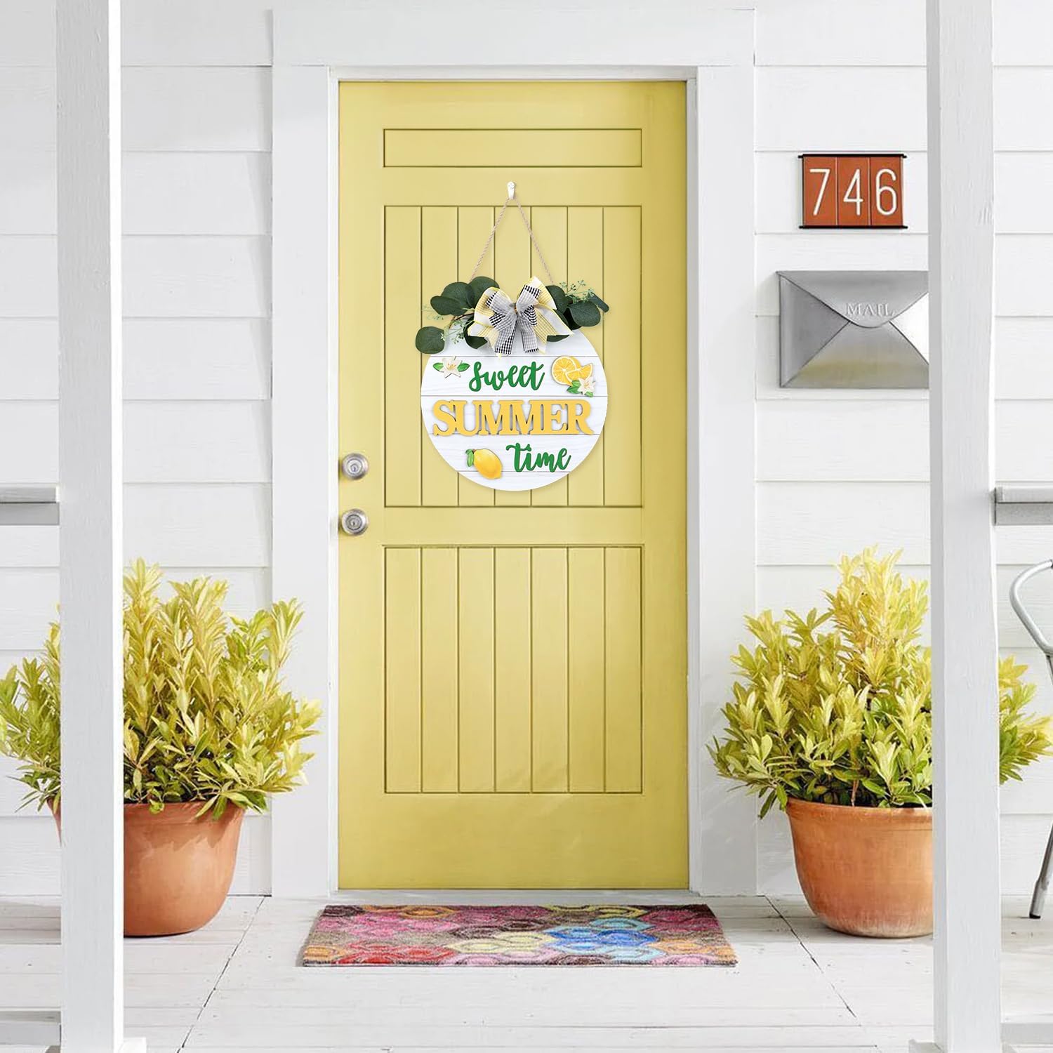TOARTi 3D Summer Lemon Welcome Wood Sign Wreath(11.4x11.4 inches), Sweet Summer Time Door Sign Plaque Hanging, Rustic Farmhouse Yellow Wall Decor for Front Porch Kitchen Yard