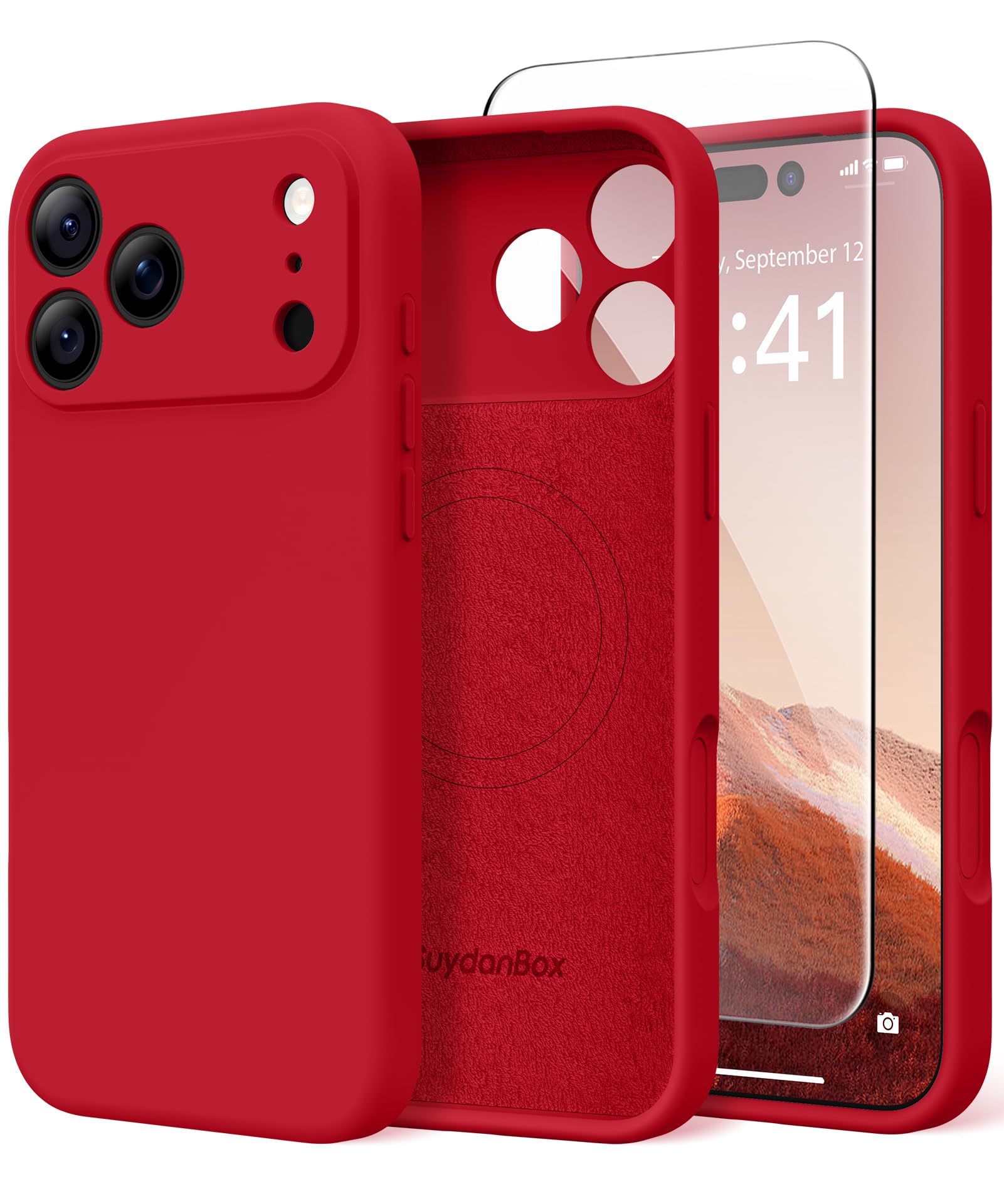 SuydanBox Magnetic for iPhone 17 Pro Max Case, Compatible with MagSafe, [Full Camera Protection][Screen Protector] Silicone Shockproof Protective Phone Case for iPhone 17 Pro Max 6.9", Deep Red