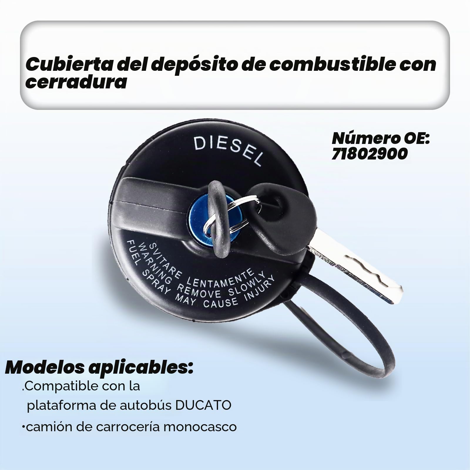 Tapa Tanque Bloqueable con 2 Llaves Cerradura para Tapa Depósito Combustible para DUCATO Autobús Plataforma/Chasis Furgoneta 71802900