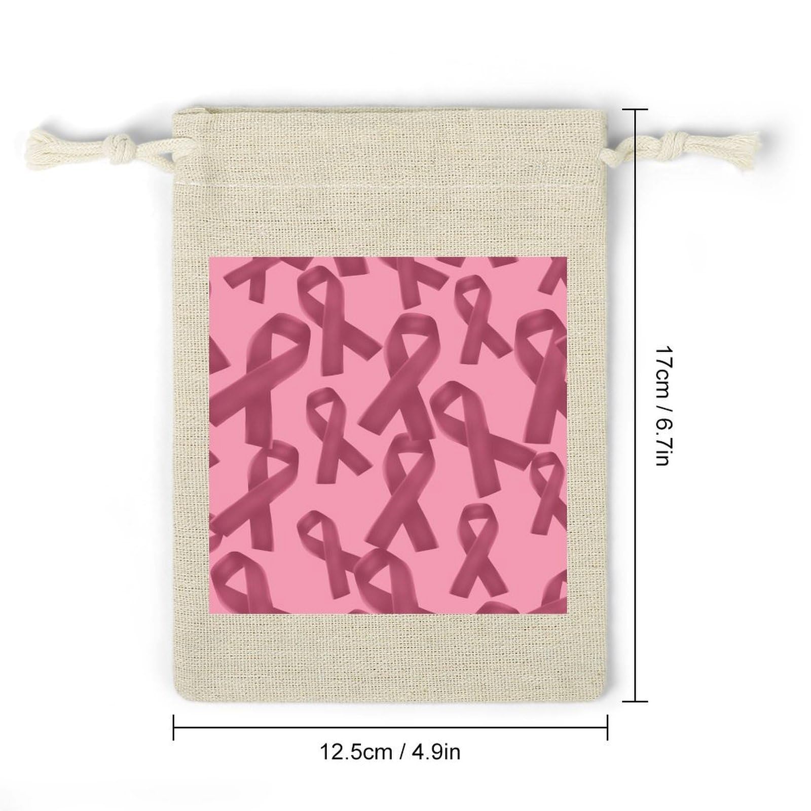 Ribbon Breast Cancer Awareness 8 Pack Small Gift Bags Cotton And Linen Drawstring Pockets Sachet Bag for Party Home Supplies