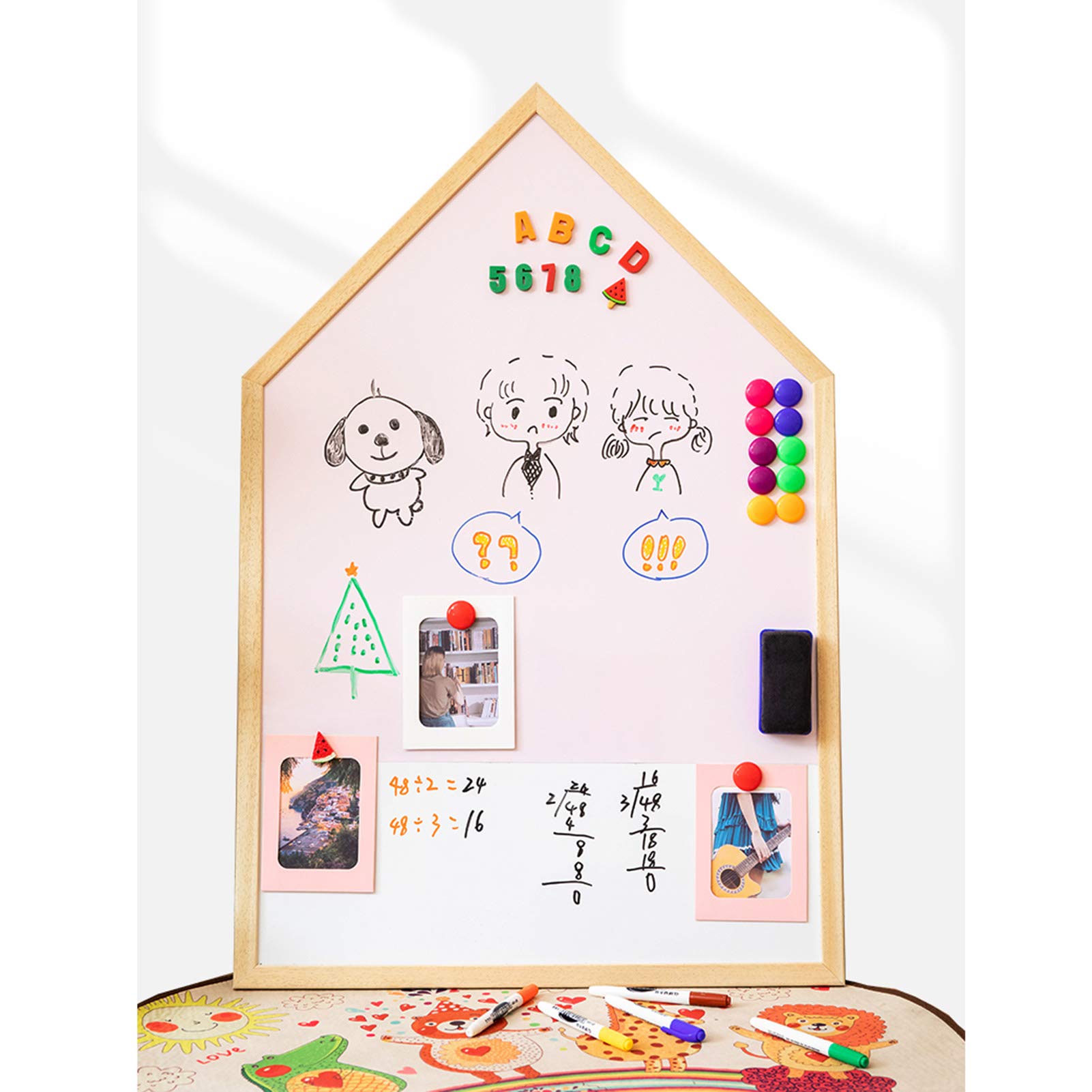 Blanca con Forma De Casa, Empalme Rosa Y Blanco, Borrado En Seco, para El Hogar, Niños, Estudiantes, Grafiti, Pintura, Memorándum, Mensaje, Demostración De Enseñanza(Size:45X60CM)