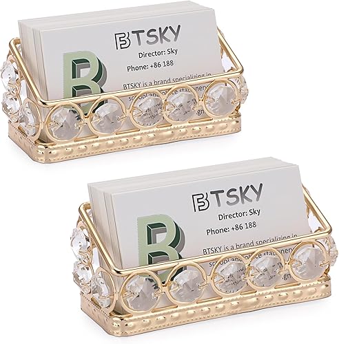 Miniatura 1 de BTSKY Paquete de 2 tarjeteros de cristal para escritorio, soporte de exhibición de tarjetas de identificación para encimera de oficina, organizador