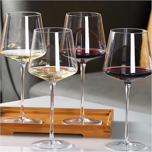 Wine Glasses Set of 4 Crystal Modern Wine Glasses with Tall Long stem