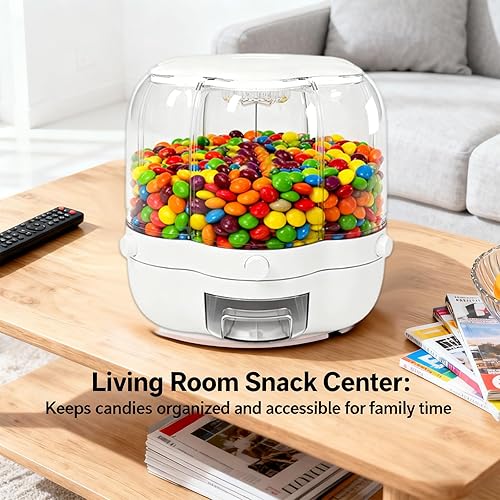 Miniatura 5 de Dispensador giratorio de dulces, contenedor giratorio para encimera de dulces, 6 compartimentos, carrusel de alimentos y granos, cubo de