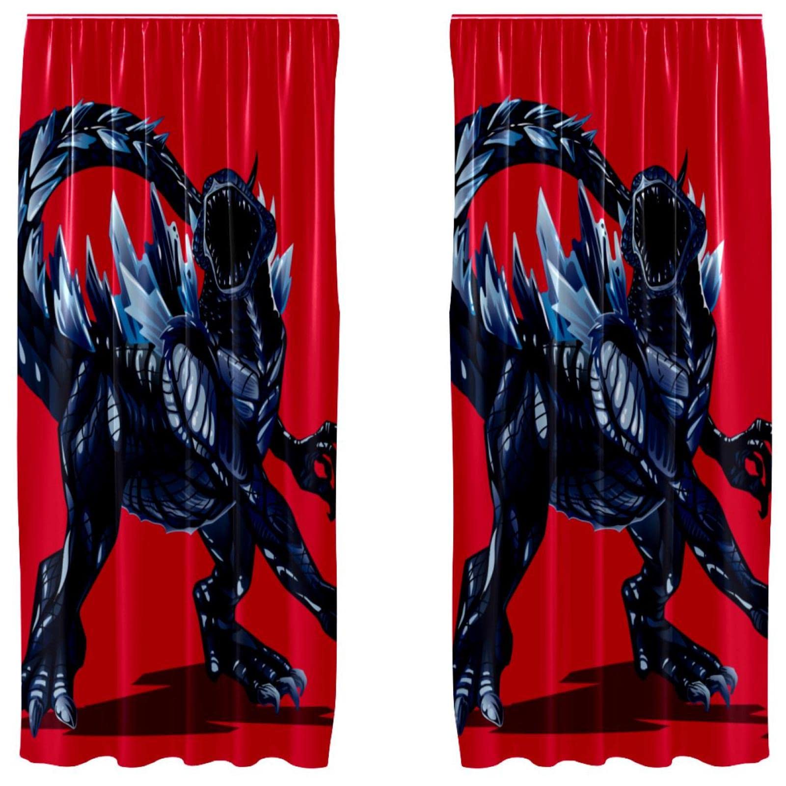 Rideaux occultants dinosaure en microfibre rouge 140x213 cm pour chambre enfant