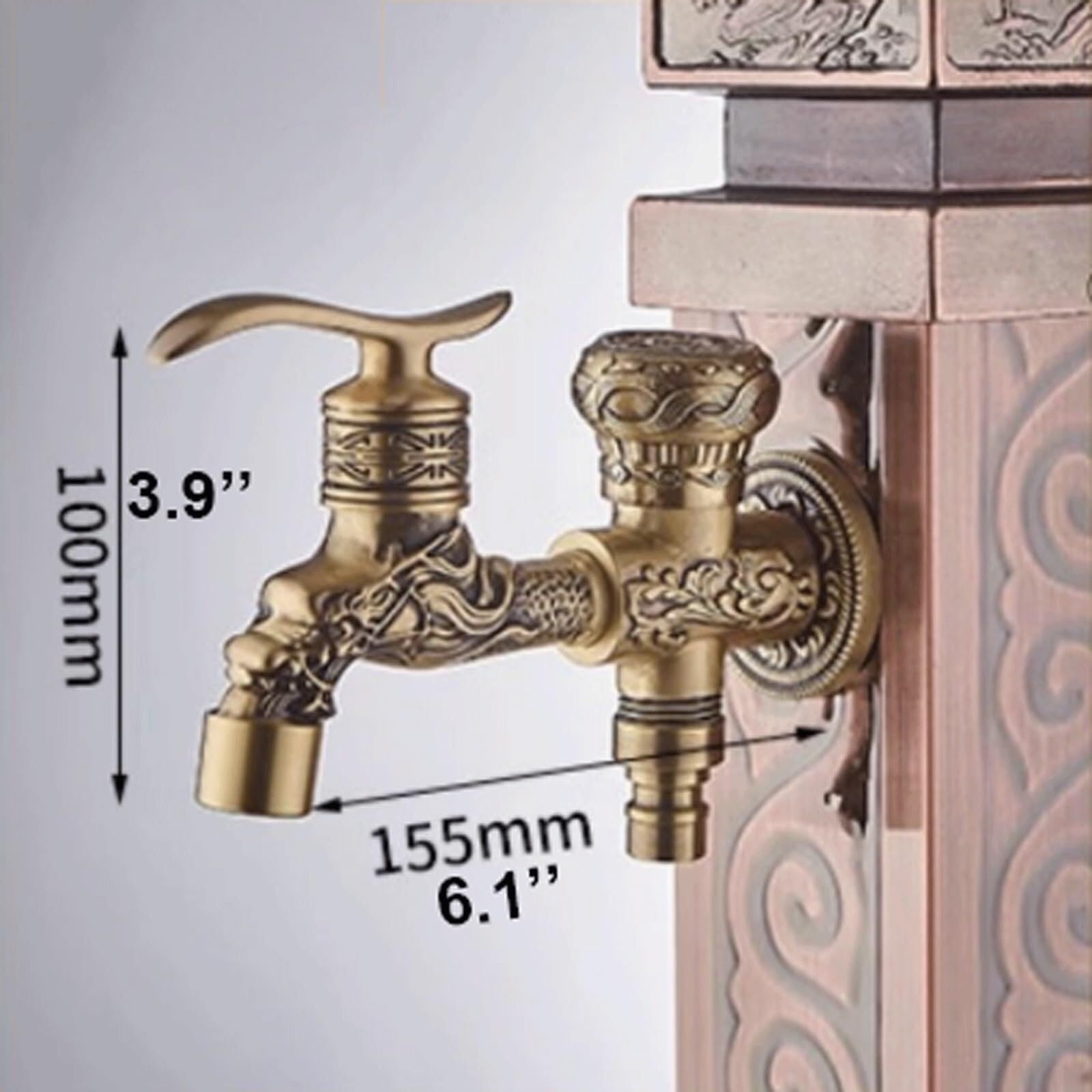 Columna de agua vertical para jardín, anticongelante, cuadrada, decorativa, soporte para manguera de fuente con grifo de doble salida para hidrante al aire libre