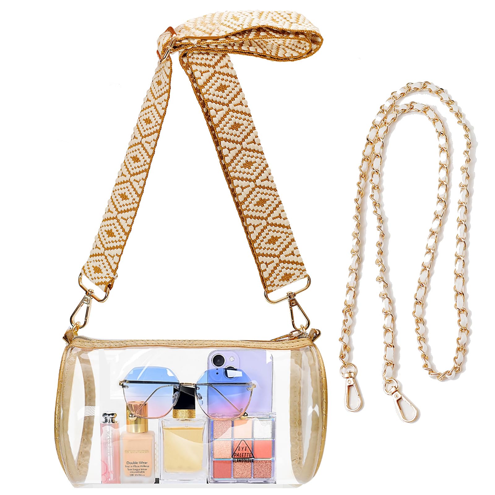 Clear Bag Stadium Approved, Clear Crossbody Purse Bag with 2 Strap Replacement, Cute for Sports Concert Prom Party Present?golden?