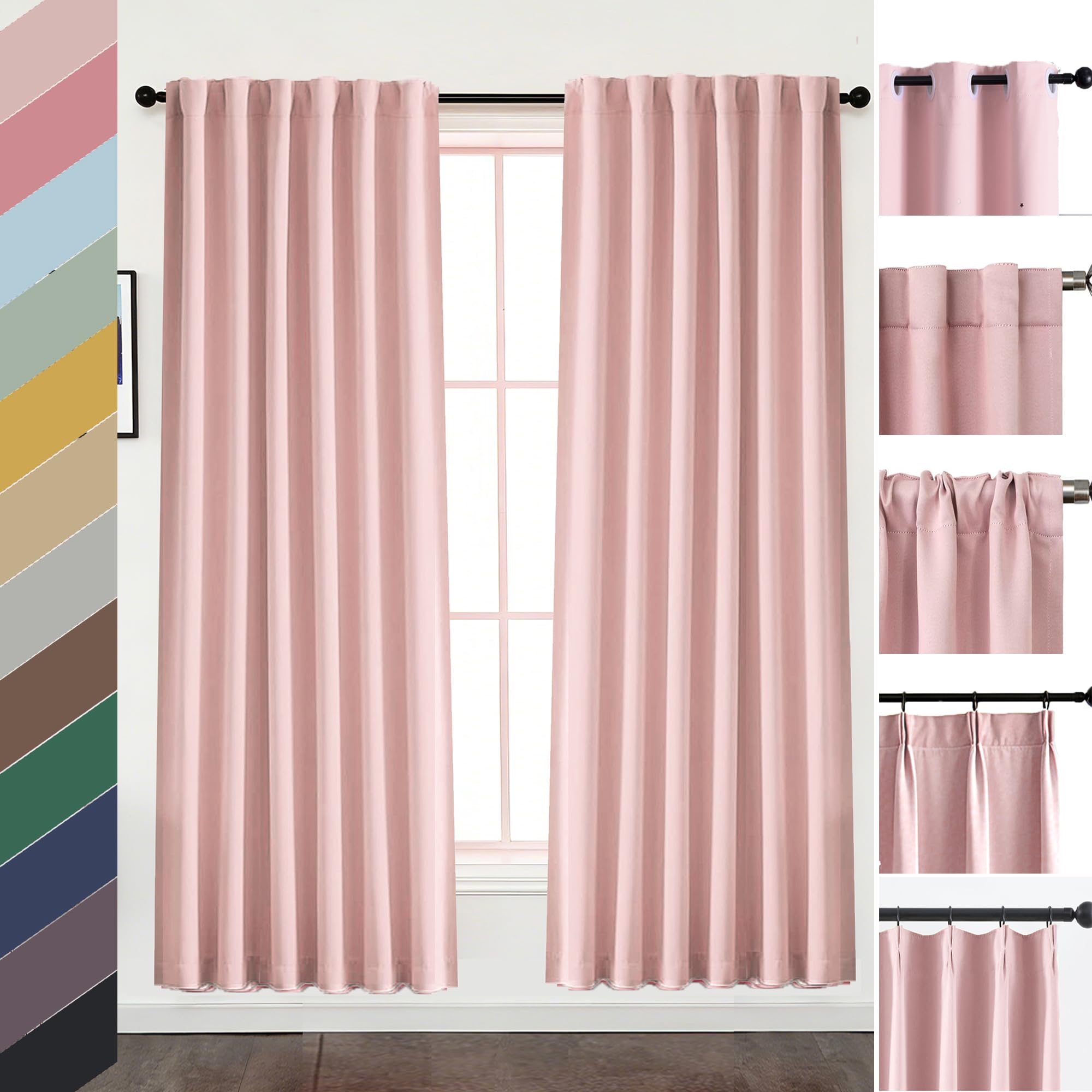 Back Tab Blackout Curtains Custom Size, Modern Aesthetic Room Darkening Light Filtering Curtains Bedroom Nursery Light Blocking Drapes for Living Room, Lightweight &amp; Soft Window Treatments