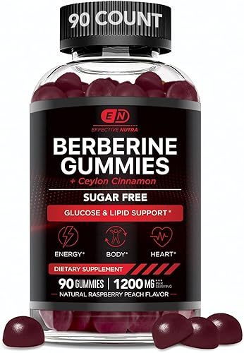 Miniatura 8 de EFFECTIVE NUTRA Gomitas de berberina con canela de Ceilán  Suplemento sin azúcar de 1200 mg para apoyo al azúcar en la sangre, salud cardíaca,