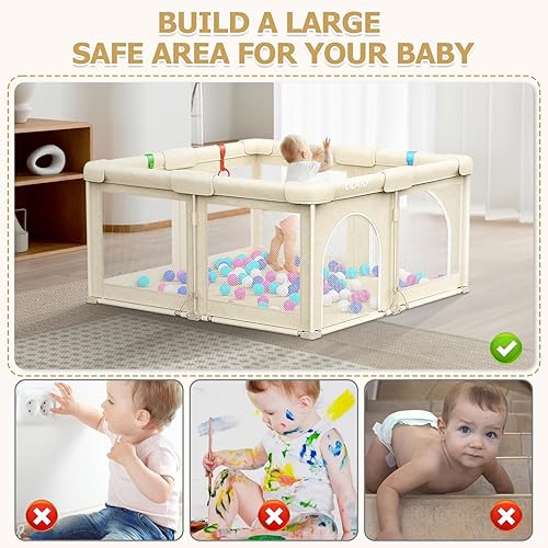 Miniatura 7 de OCATO Corralito plegable para bebés corralito grande para bebés y niños pequeños, corral de juegos portátil, valla para interiores y exteriores,