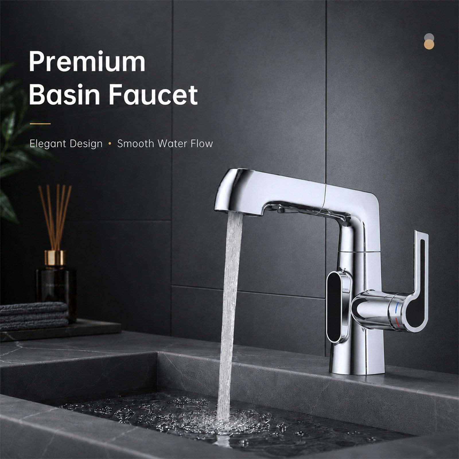 Grifo Lavabo Extraíble de Baño, Grifo de Altura Regulable con 3 Modos de Chorro, Mezclador Giratorio 360° de Latón Monomando, Agua Fría y Caliente, con Latiguillos Incluidos