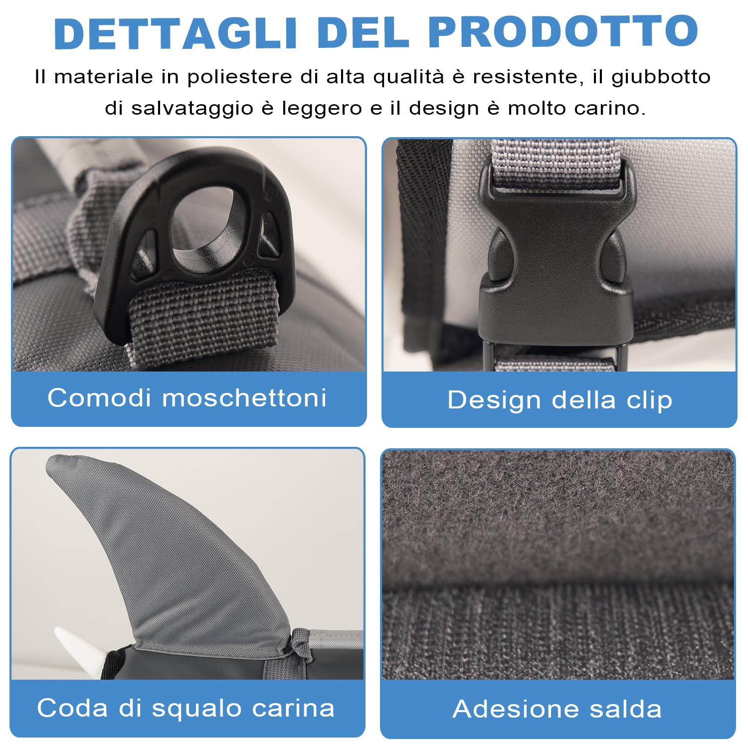 Voarge Giubbotti di salvataggio per cani squalo, Salvagente Cane Squalo con Manico e Catarifrangente, Pet Gilet di sicurezza Costumi da bagno Dog Life VestGrigio, S M (Grau, XS)