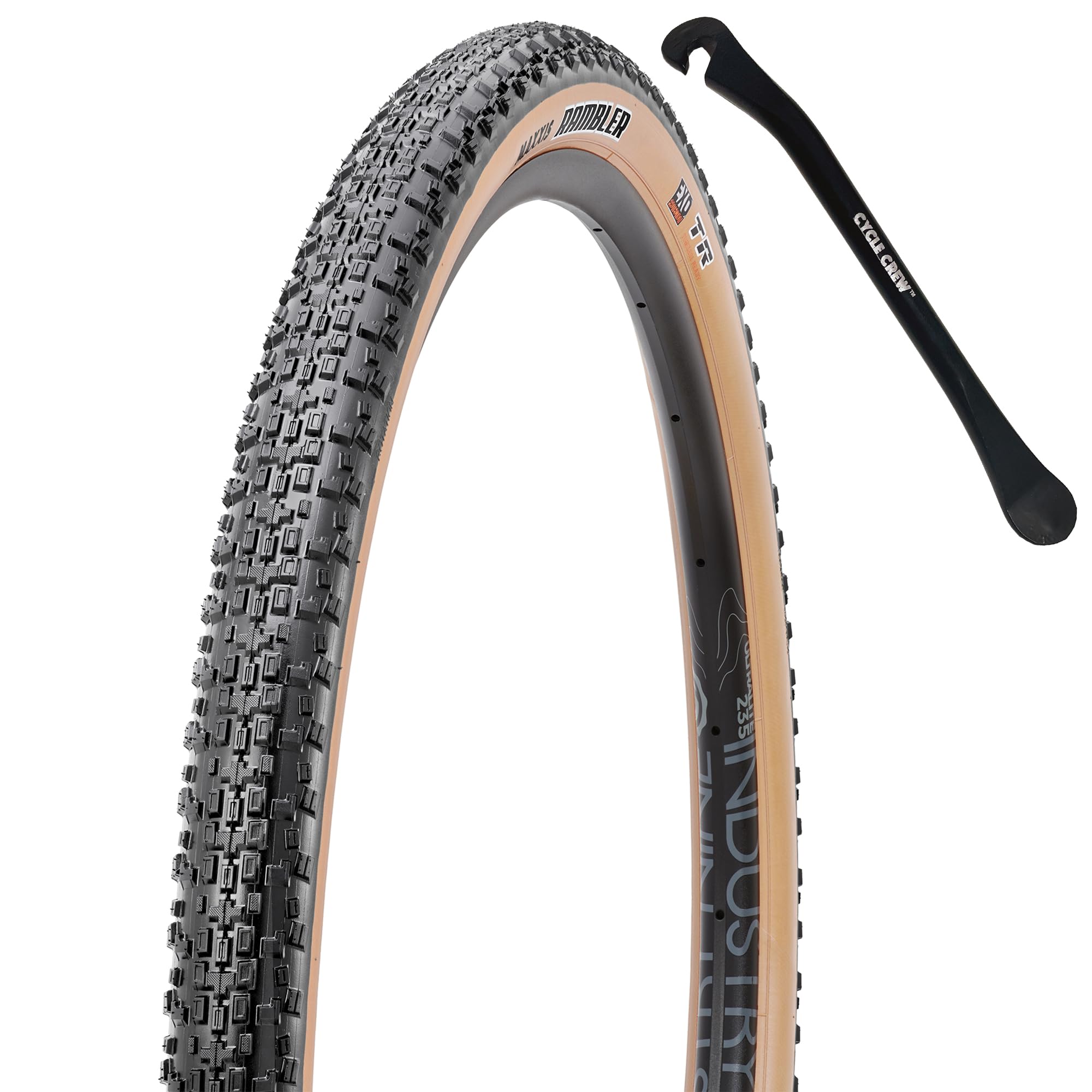 MAXXIS Rambler Dirt and Gravel Bike Tire - Tan Sidewall - 700c - Bundle with Cycle Crew Tire Lever