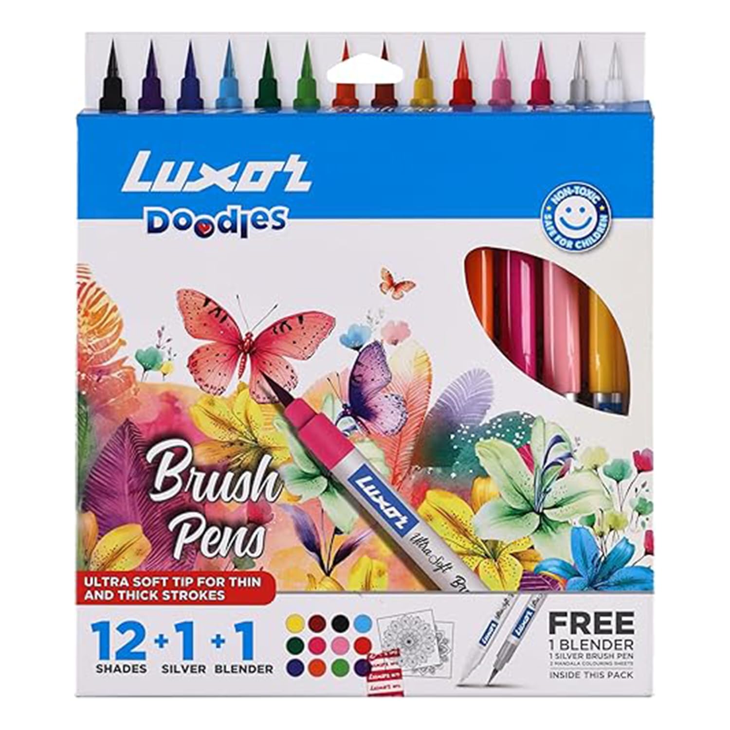 Luxor Doodles Brush Pens with FREE Mandala Art Kit | 13 Shades + Blender | Ultra Soft Tip for Calligraphy, Coloring & Doodling 4