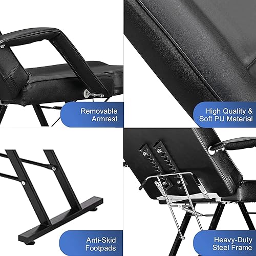 Miniatura 5 de Silla de masaje ajustable para salón de tatuajes con taburete hidráulico, mesa de cama facial multiusos de 3 secciones, equipo de belleza para
