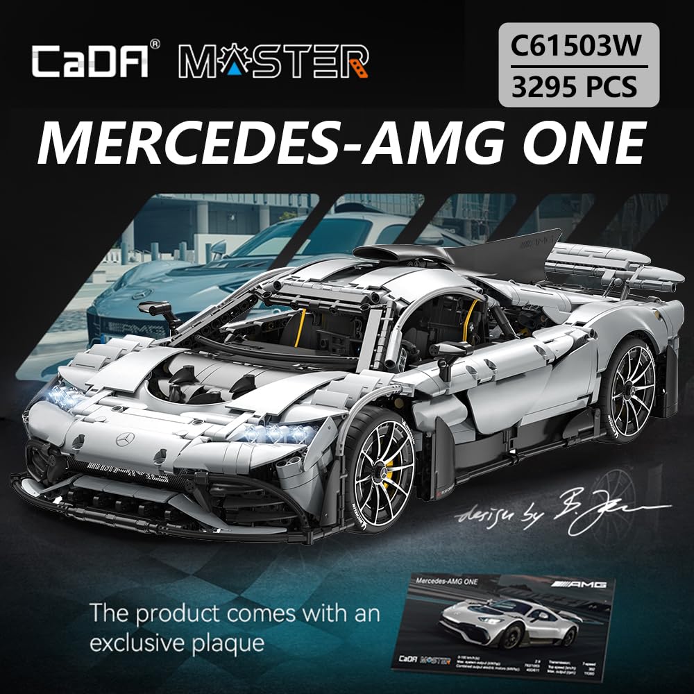 CaDA C61503W Mercedes-AMG ONE Builidng Block Set, 1:8 Mercedes AMG Speed Champion Brick Model with Ejection Start Gameplay, Super Car Collection Toy Sets for Adults (3295PCS)