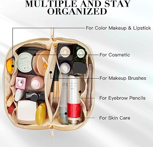 Miniatura 5 de Telena Bolsa de maquillaje de gran capacidad, bolsa de cosméticos portátil de piel sintética resistente al agua, bolsas organizadoras de maquillaje