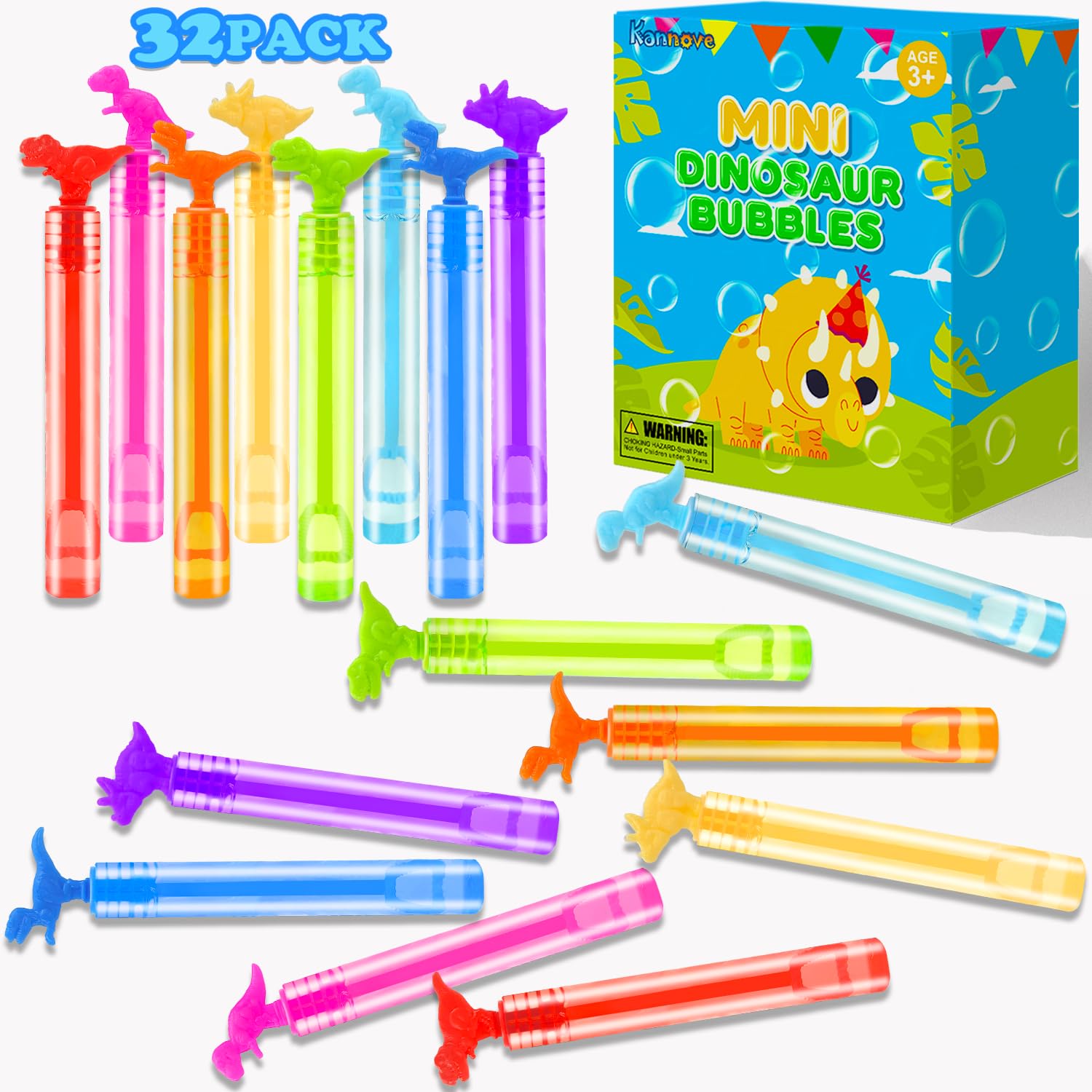 Kannove Dinosaur Goodie Gift Bag Stuffer Fillers for Toddlers,32 Pack Mini Bubble Wands Halloween Party Favors Supplies for Kids,Small Boys Girls Prizes Treats for Classroom Birthday Wedding Camping