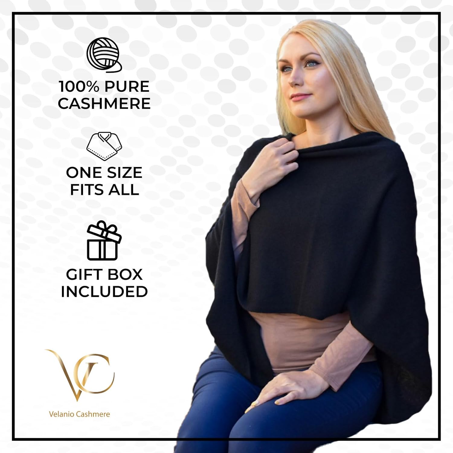 Velanio Cashmere Cashmere Knitted Poncho 100% Mongolian Cashmere Dress Topper for Women Wrap [Gift Box] - Image 2
