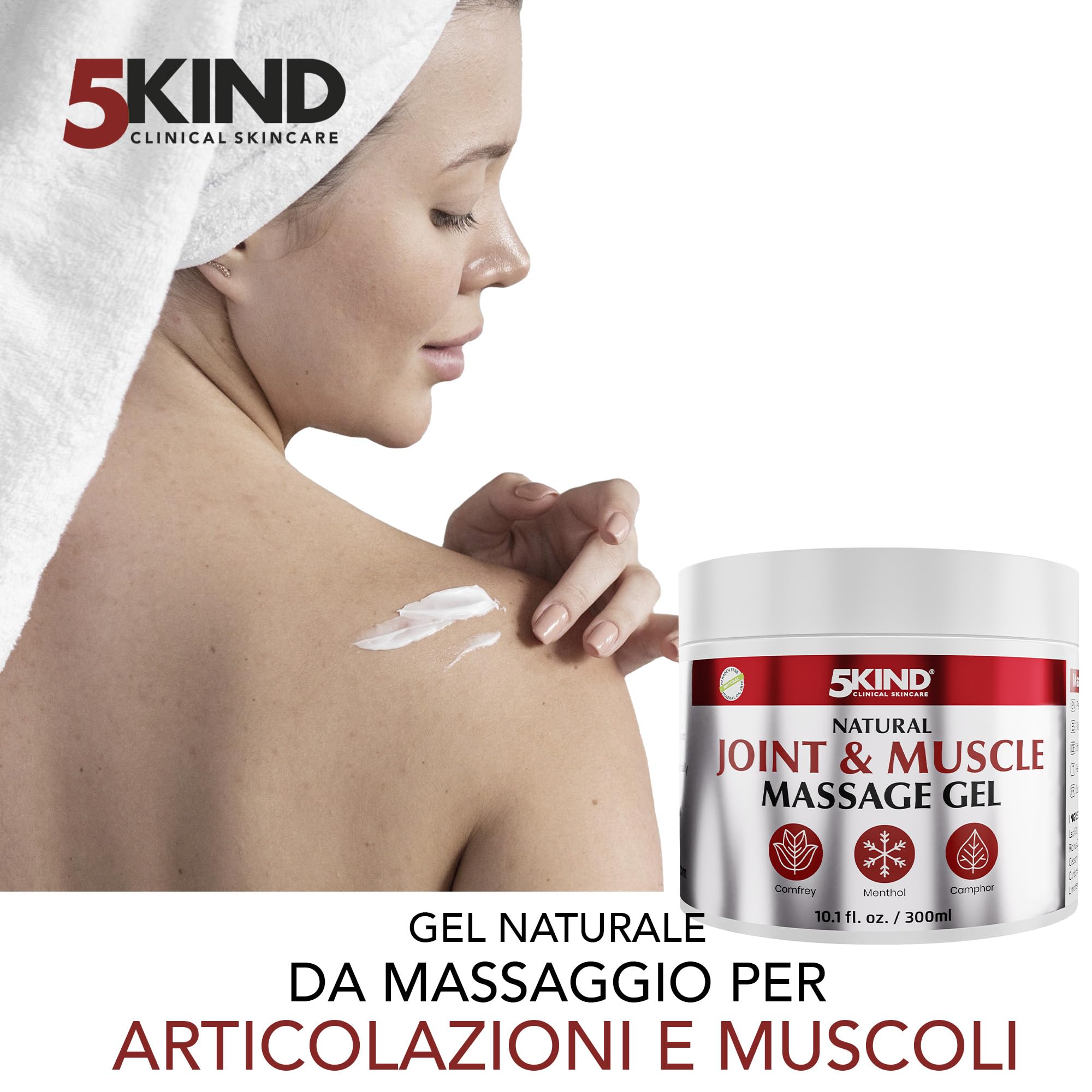 5kind Gel Rinfrescante Naturale Articolazioni e Muscoli 300ml - Gel Massaggio Rivitalizzante Schiena e Muscoli - Crema Gambe Effetto Freddo - Freddo Gambe